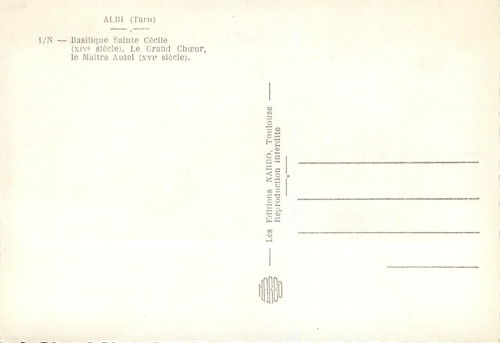 CPM Albi (tarn) i n basilique sainte cecile (xiv siecle) le grand choeur le maitre autel (xvi siecle) — Rückseite