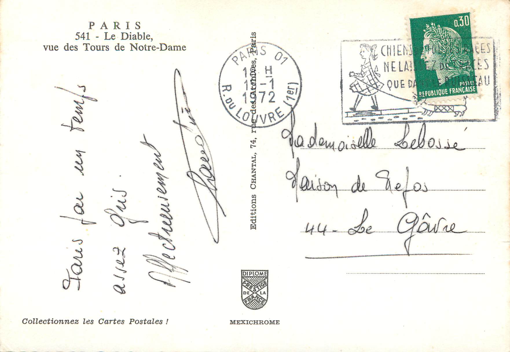 CPM Paris 541 le diable vue des tours de notre dame — Rückseite