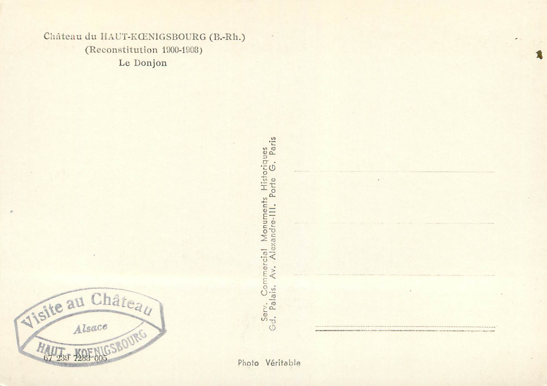 CPM Chateaux du haut koenigsbourg (b rh) (reconstitution 1900 1908) le donjon — Rückseite