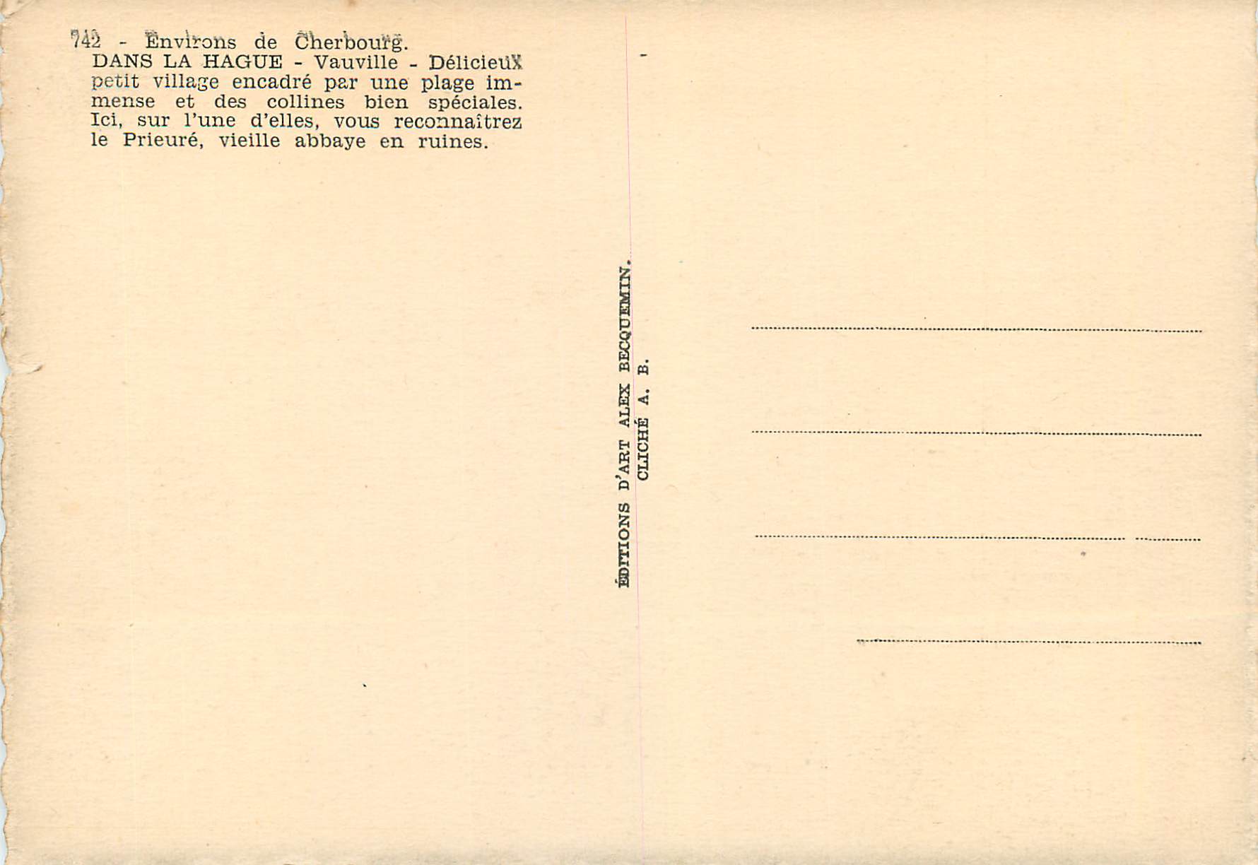 CPM 742 environs de cherbourg dans la hague vauville — Rückseite