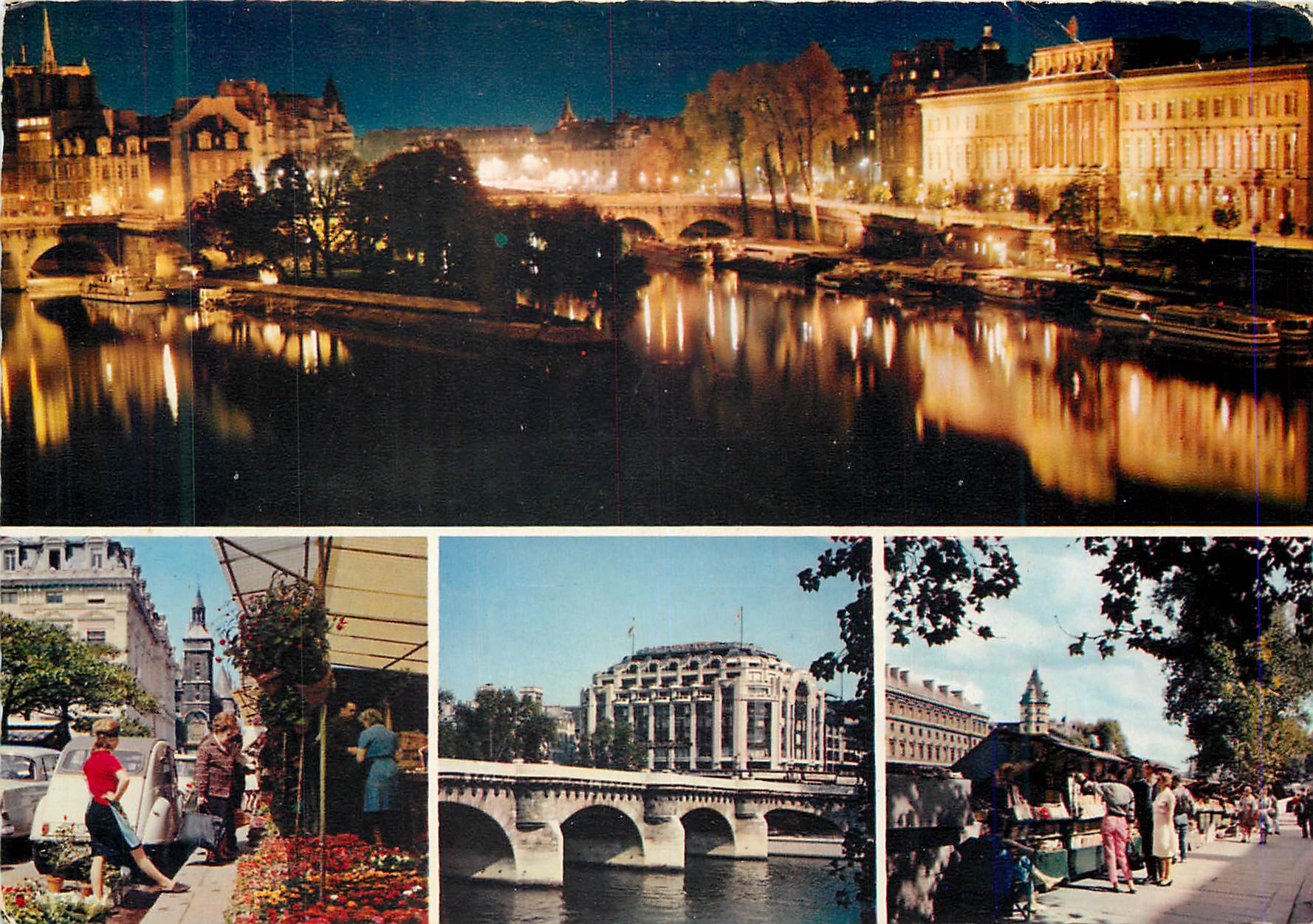 CPM Paris 309 la monnaie illuminee et la pointe de l ile de la cite le marche au fleurs