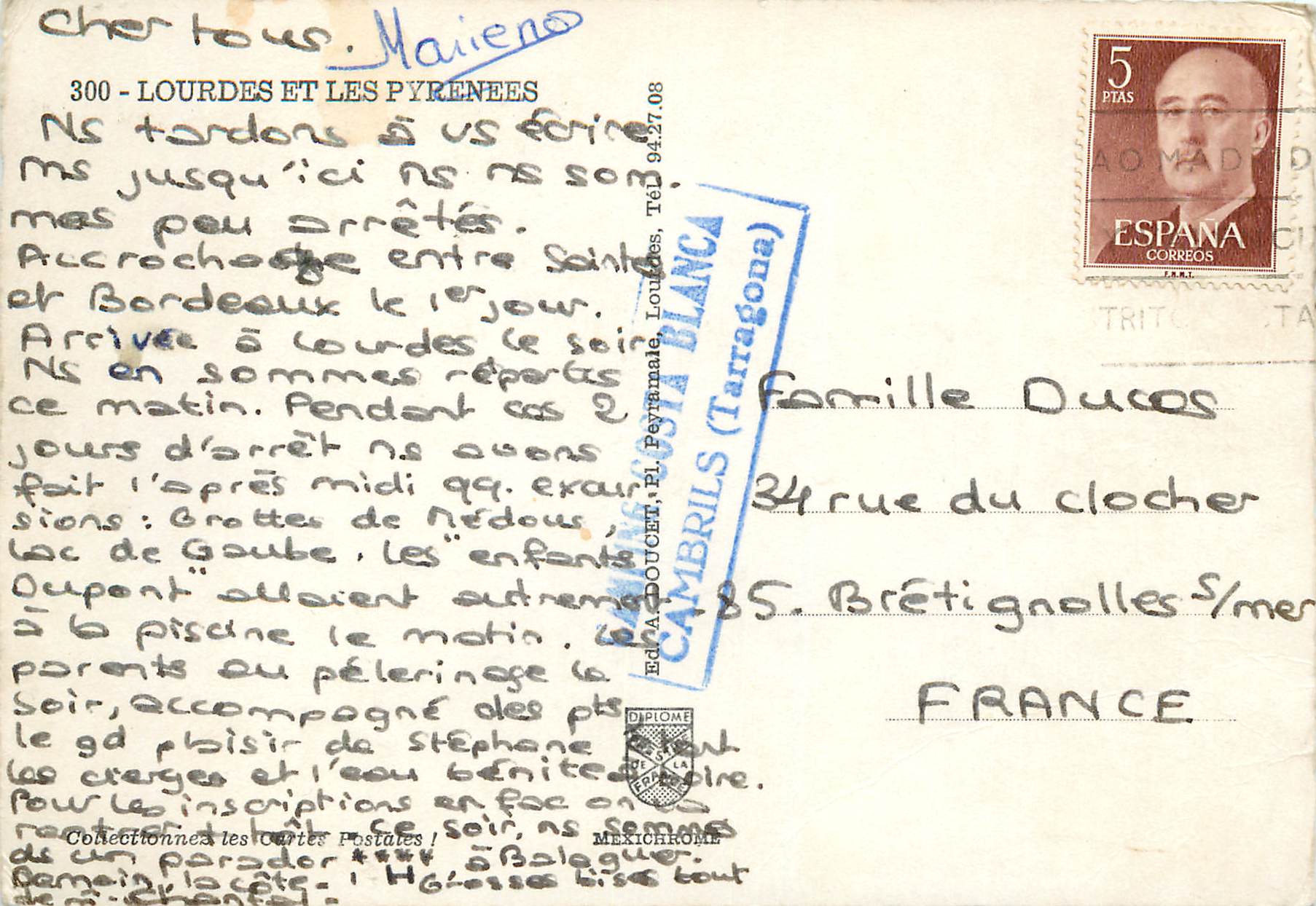 CPM 300 lourdes et les pyrenees — Verso