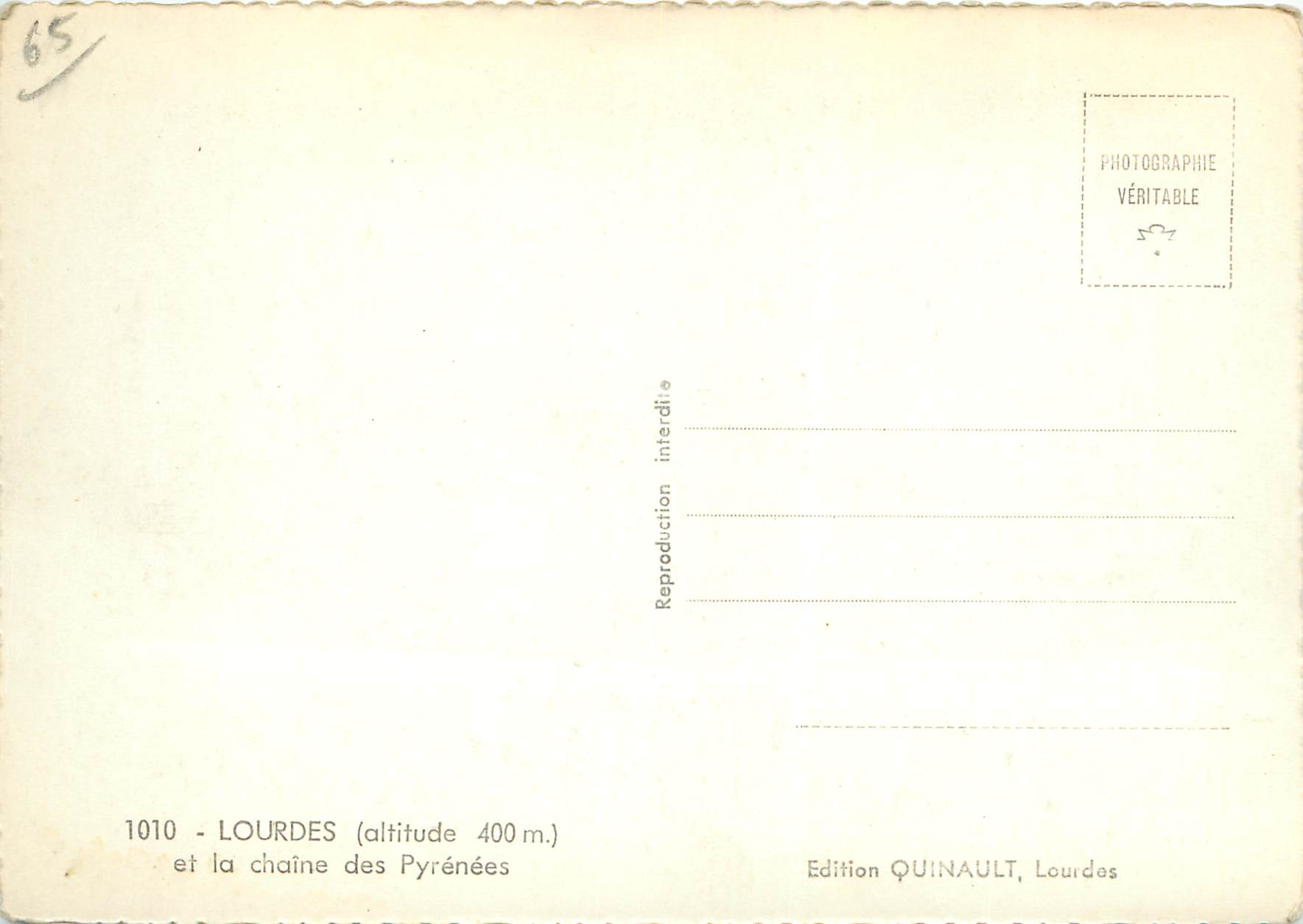 CPM 1010 lourdes (altitude 400 m) et la chaine des pyrenees — Verso