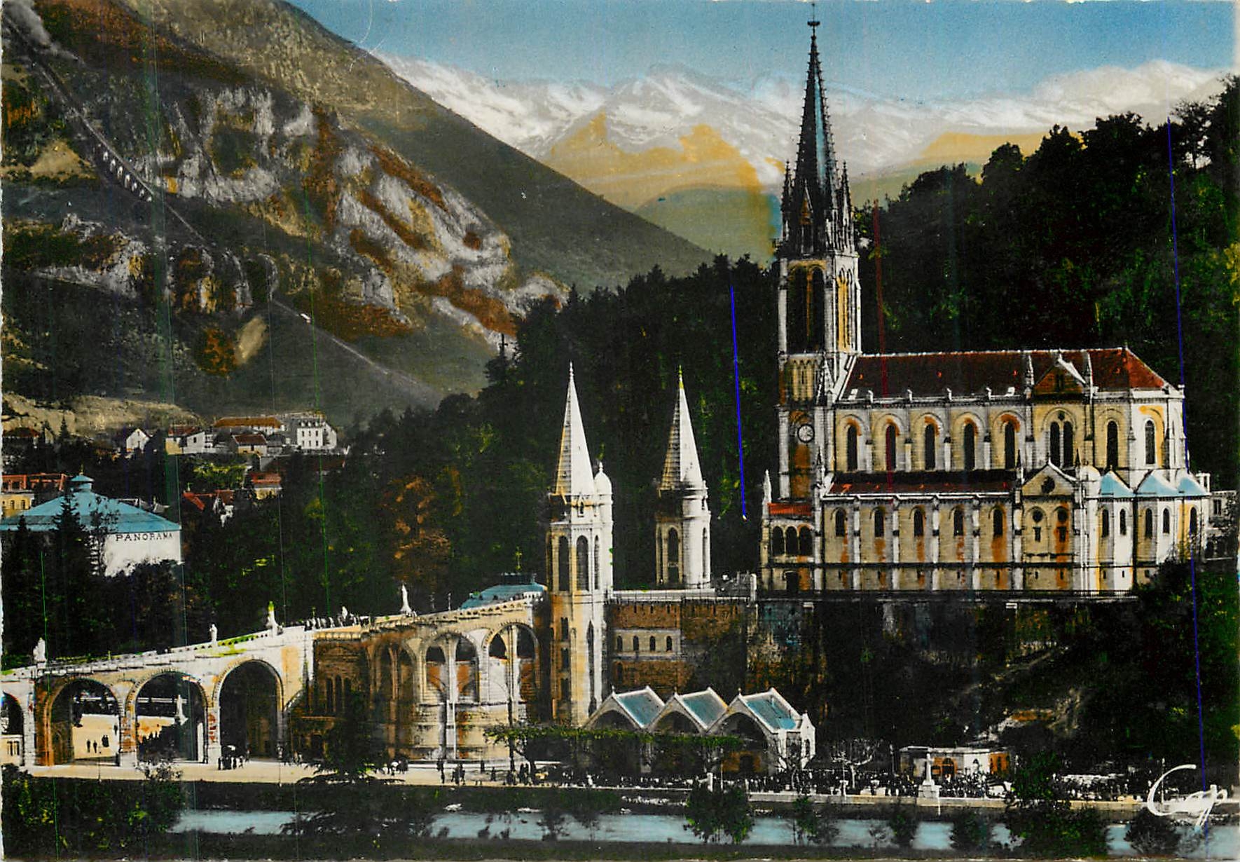 CPM 385 lourdes la basilique et les montagnes