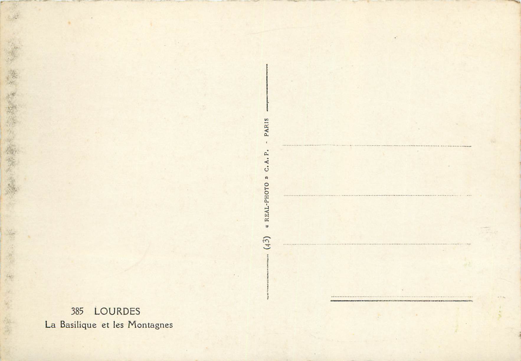 CPM 385 lourdes la basilique et les montagnes — Rückseite