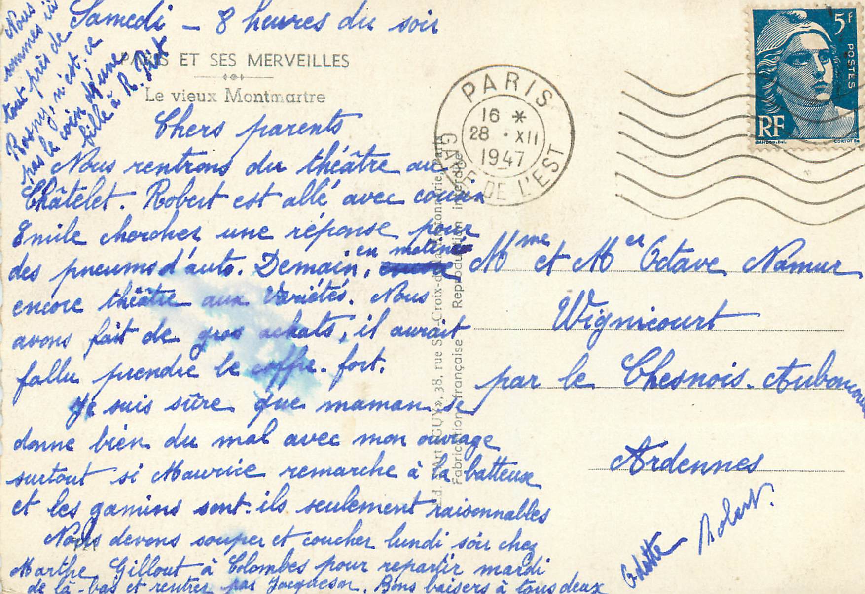 CPM Paris et ses merveilles le vieux montmarthe — Rückseite