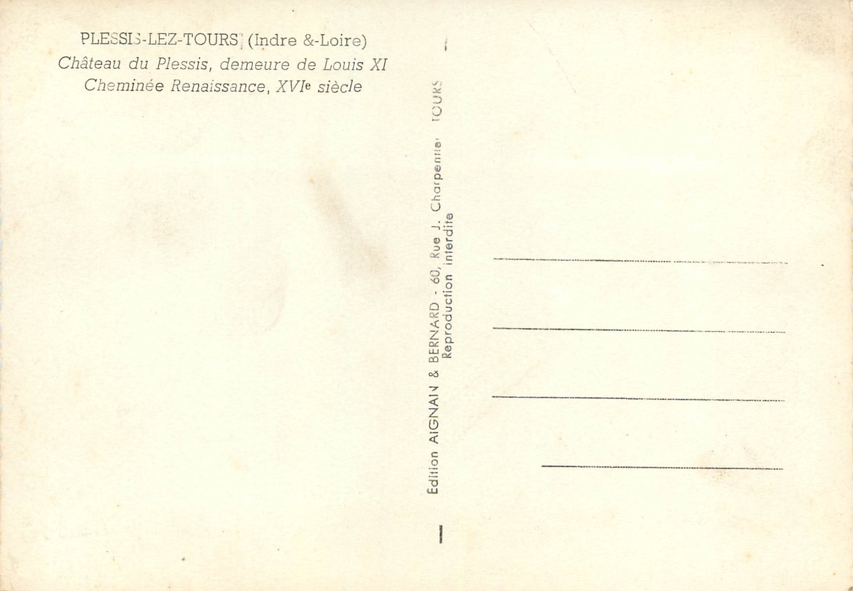 CPM Plessis lez tours (indre et loire) chateau du plessis demeure de louis xi — Rückseite