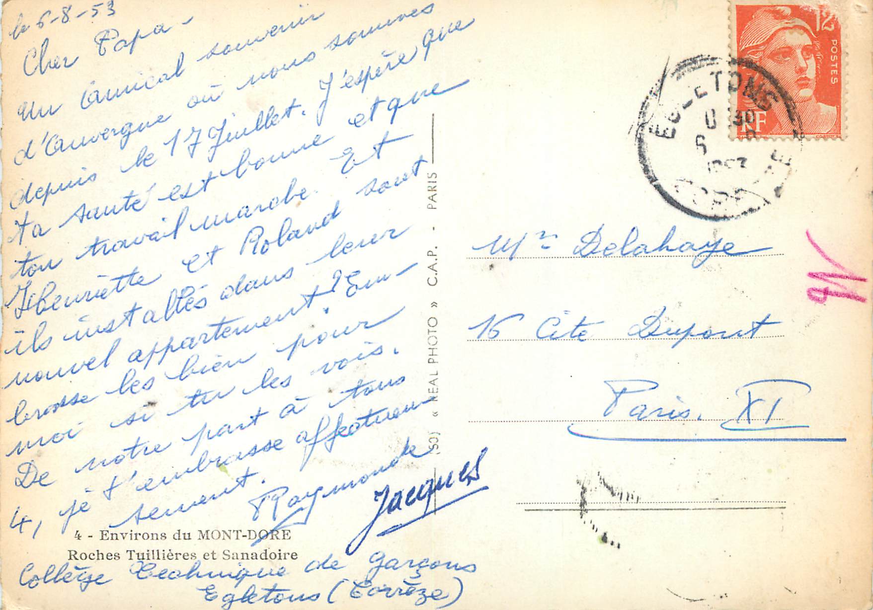CPM 4 environs du mont dore roches tuillieres et sanadoire — Verso