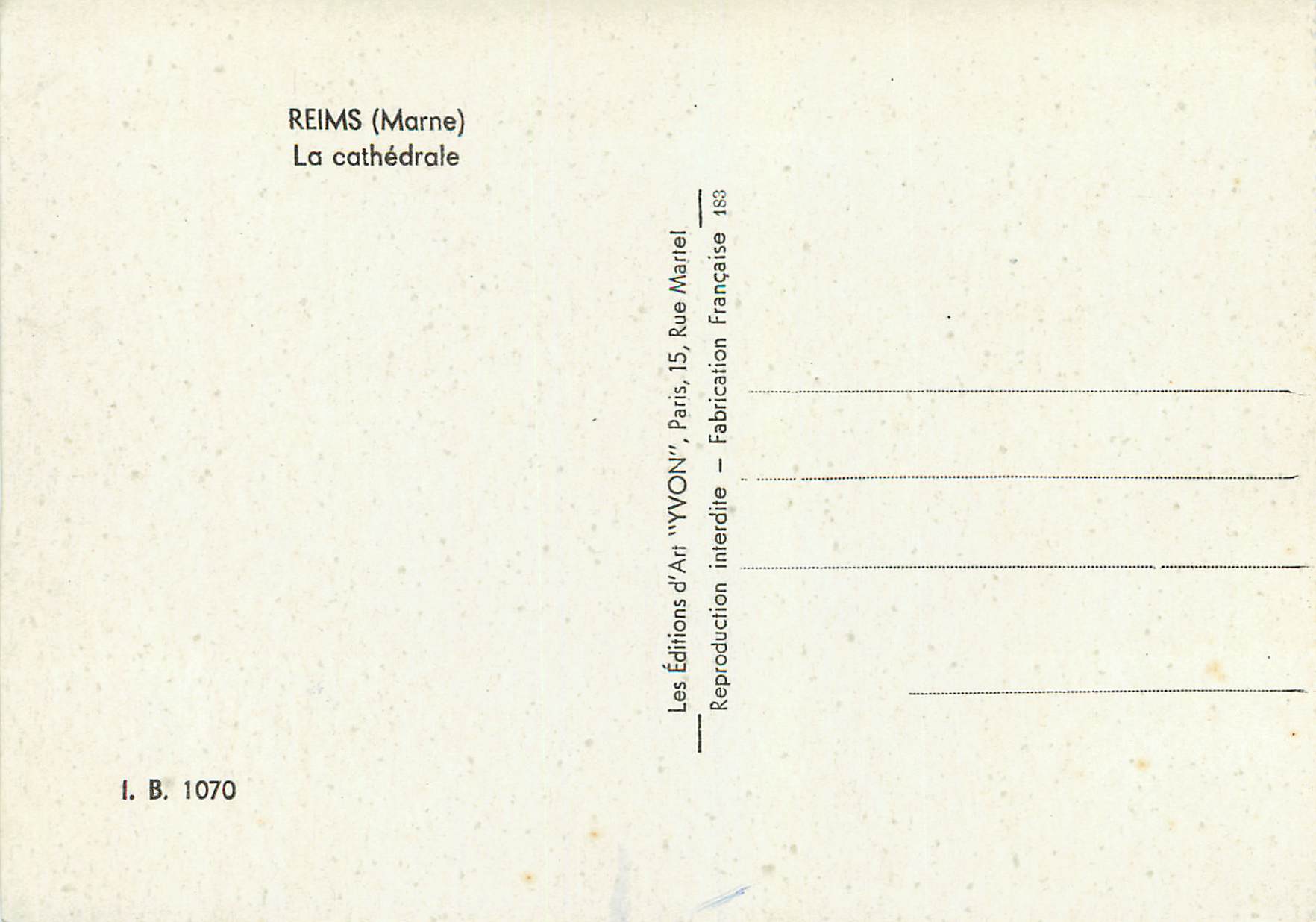 CPM Reims (marne) la cathedrale — Rückseite