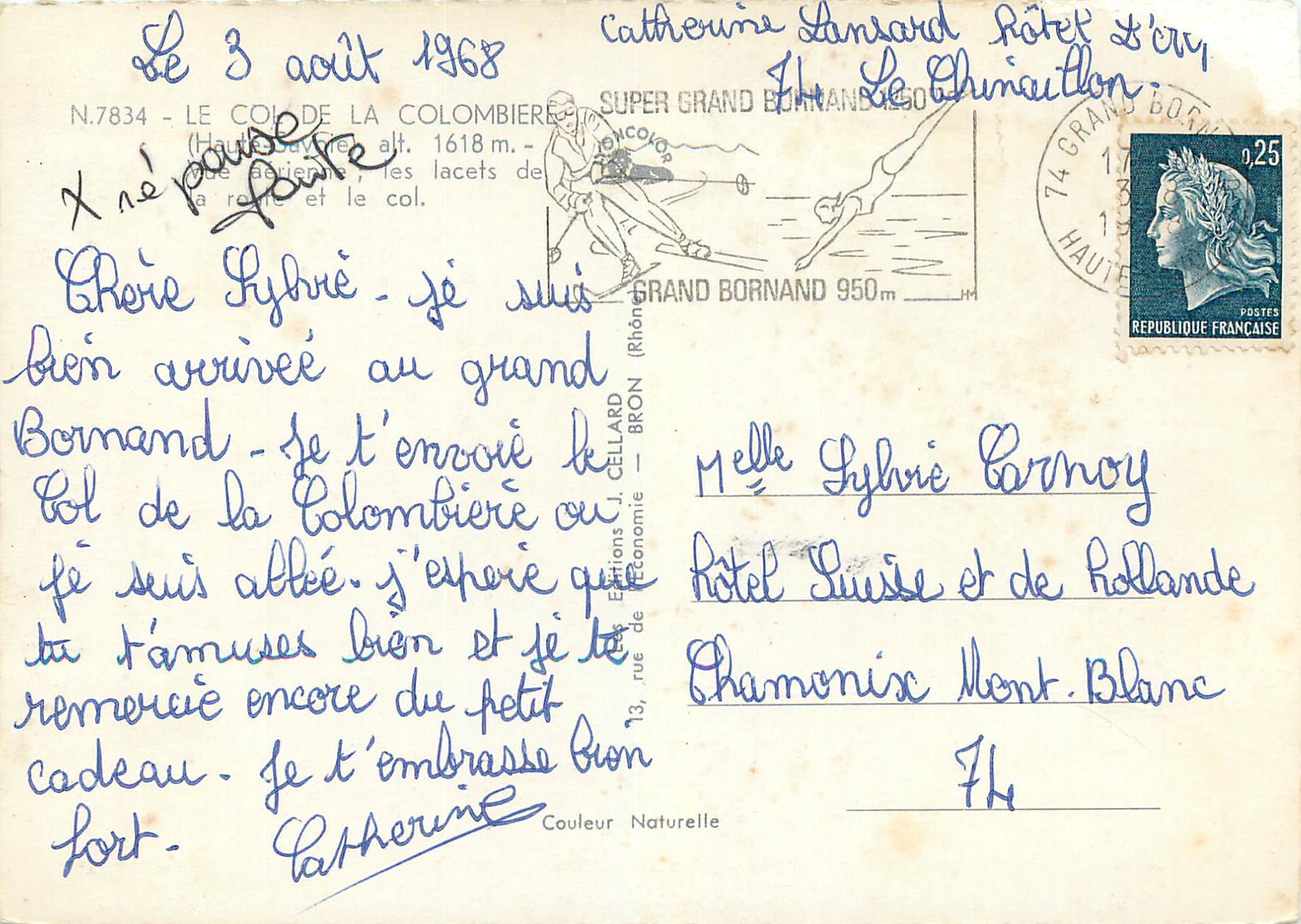 CPM N 7834 le col de la colombiere (haute savoie) — Rückseite