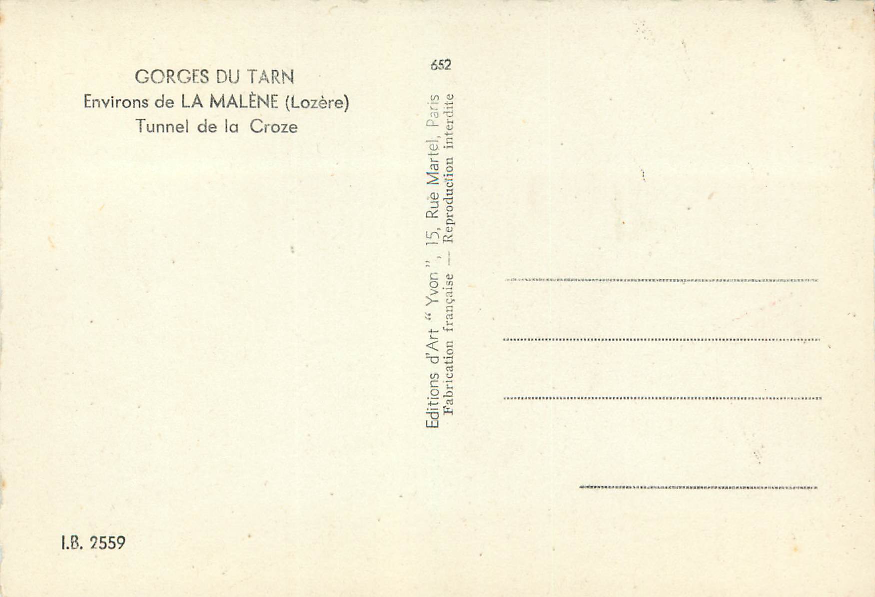 CPM Gorges de tarn environs de la malene (lozere) tunnel de la croze — Rückseite