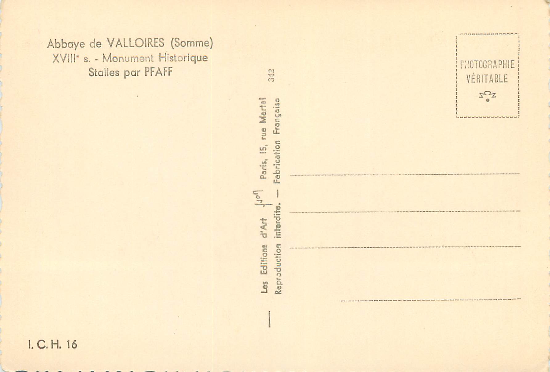 CPM Abbaye de valloires (somme) xviii s monument historique stalies par pfaff — Back