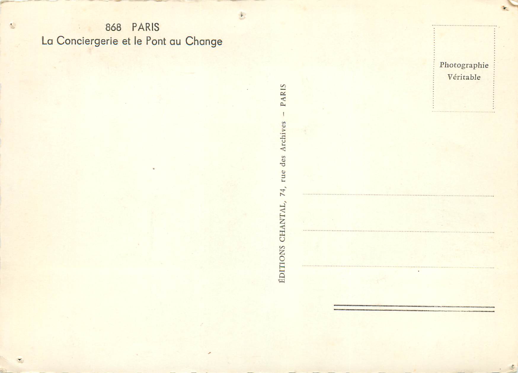 CPM Paris 868 la conciergerie et le pont au change — Rückseite