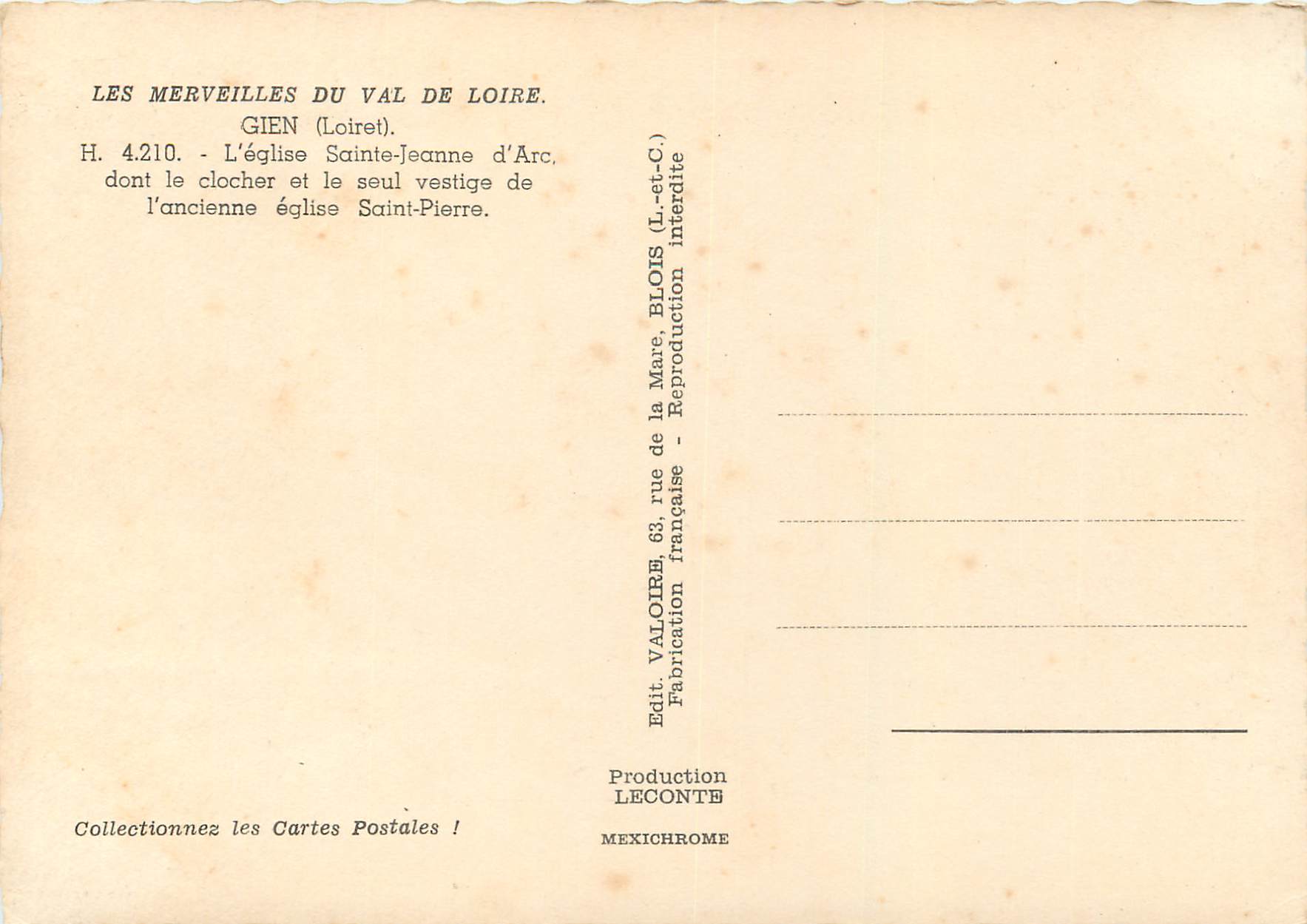 CPM Les merveilles du val de loire gien (loiret) h 4210 l eglise sainte jeanne d arc — Rückseite