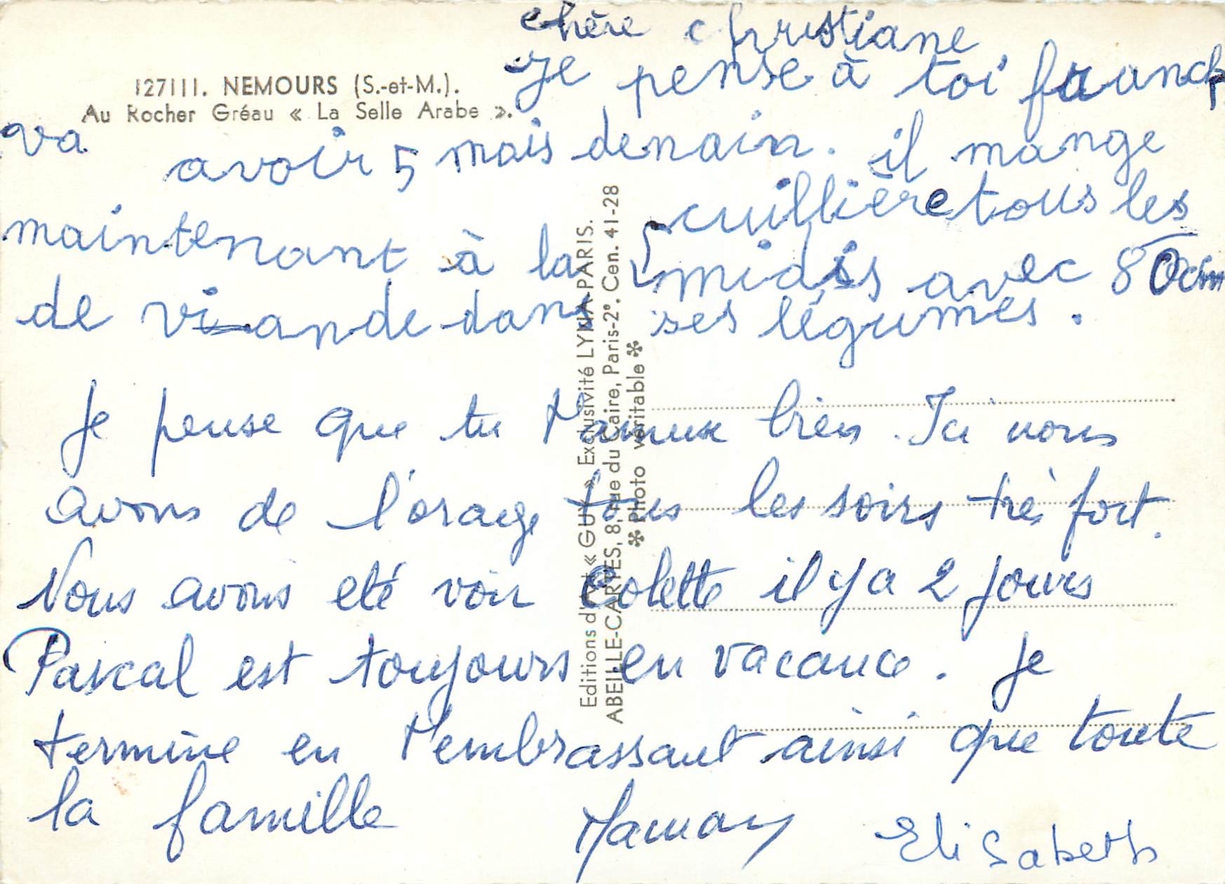 CPM 127111 nemours (s et m) au rocher greau la selle arabe — Rückseite