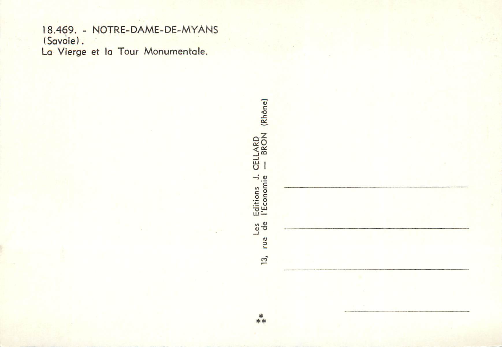 CPM 18469 notre dame de myans (savoie) la vierge et la tour monumentale — Rückseite