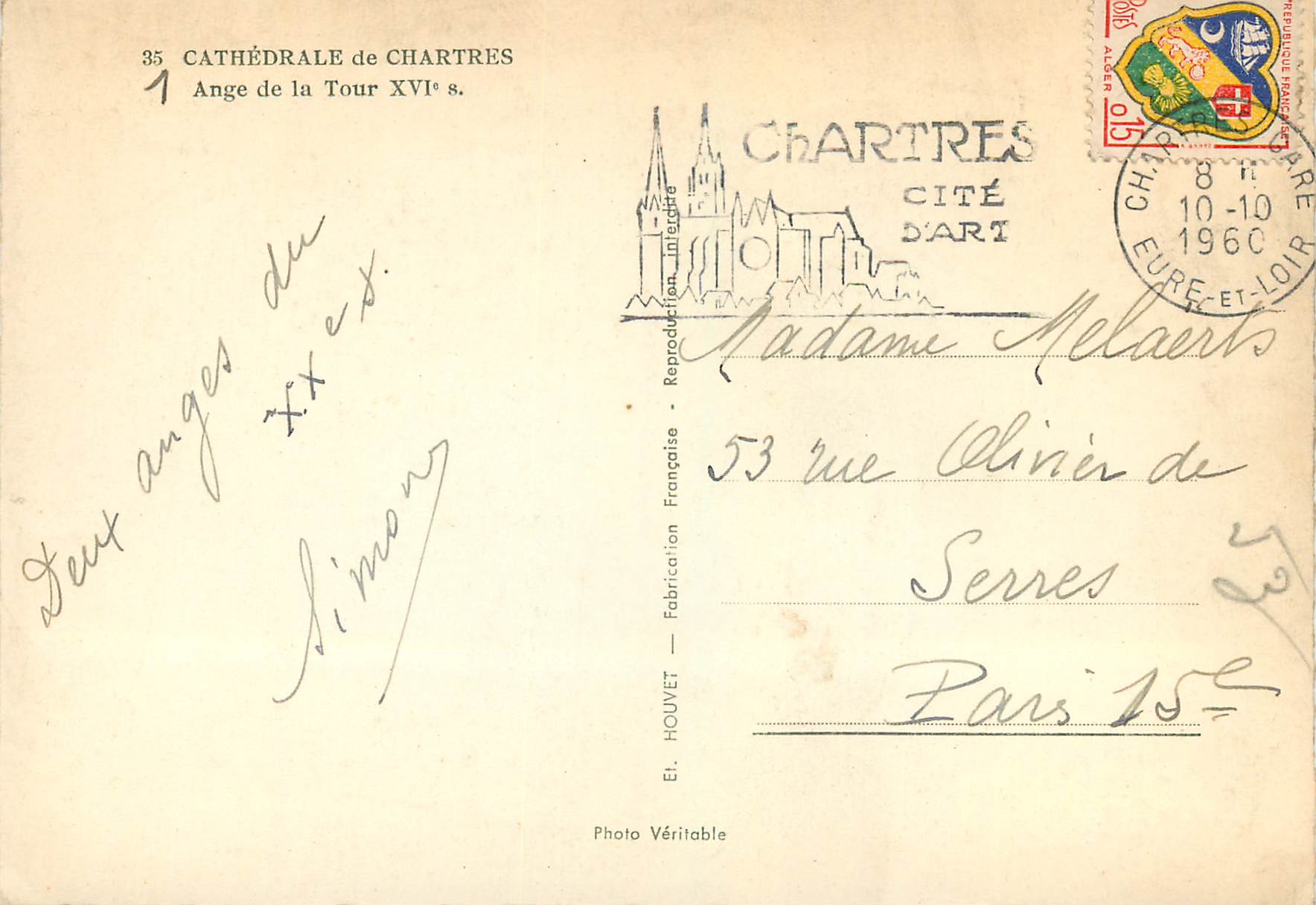 CPM 35 cathedrale de chartres ange de la tour xvi s — Rückseite