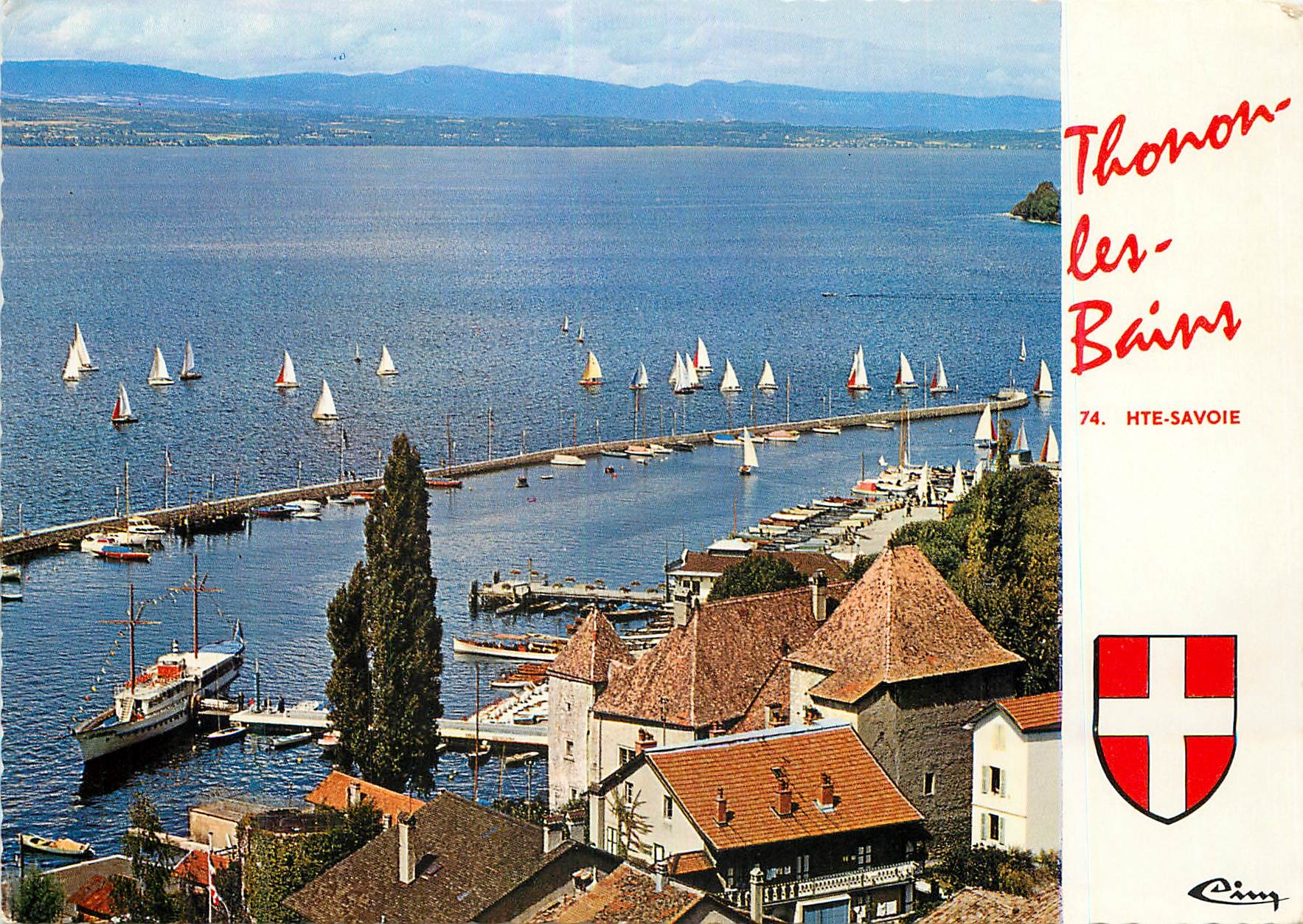 CPM Thonon les bains(74 hte savoie) e ci 22 le port regales sur le lac au fond la cote suisse