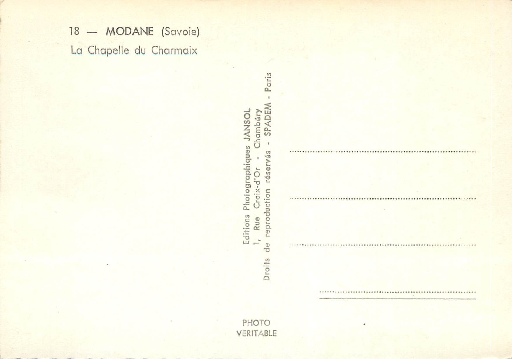 CPM 18 modane(savoie) la chapelle du charmaix — Rückseite
