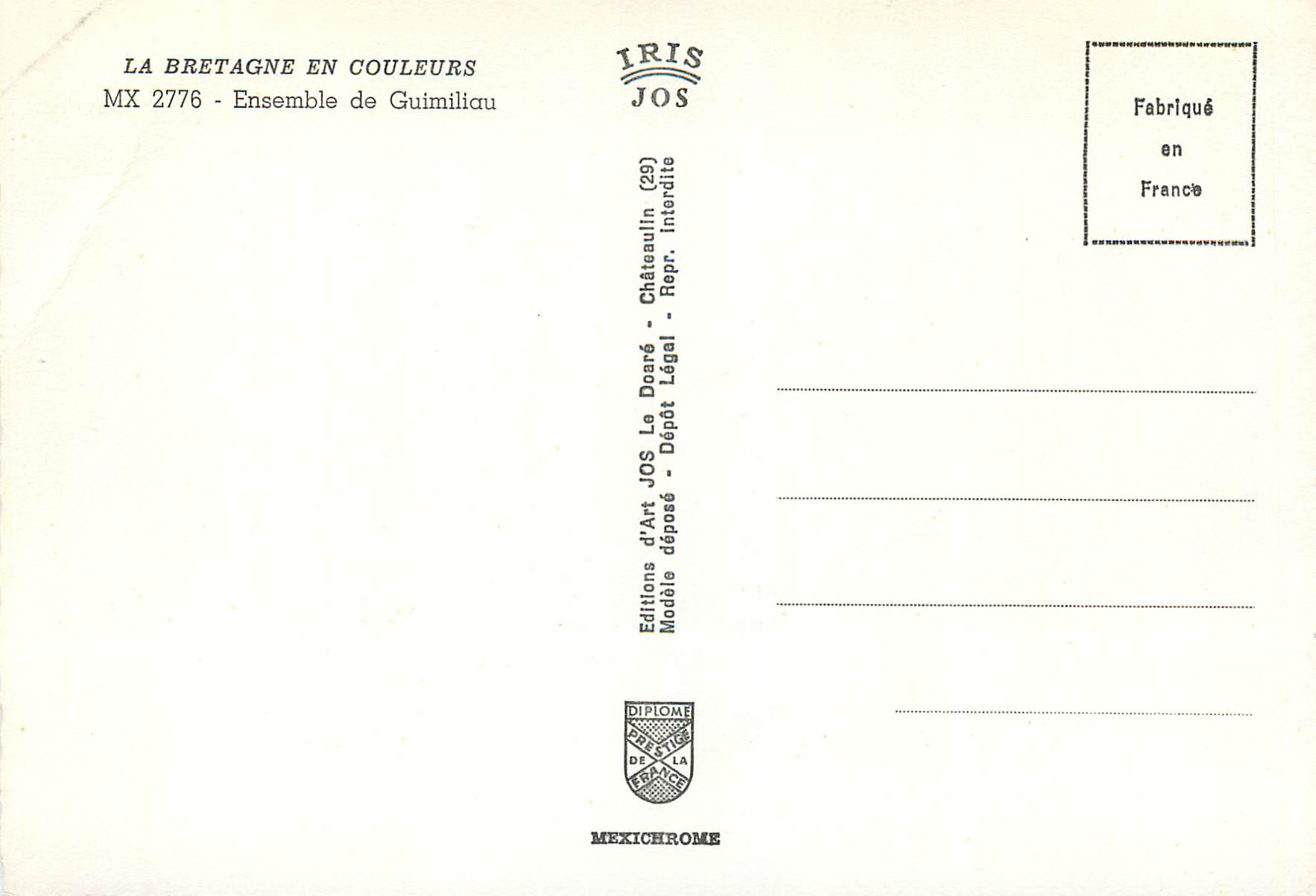 CPM La bretagne en couleurs mx 2776 ensemble de guimiliau — Rückseite