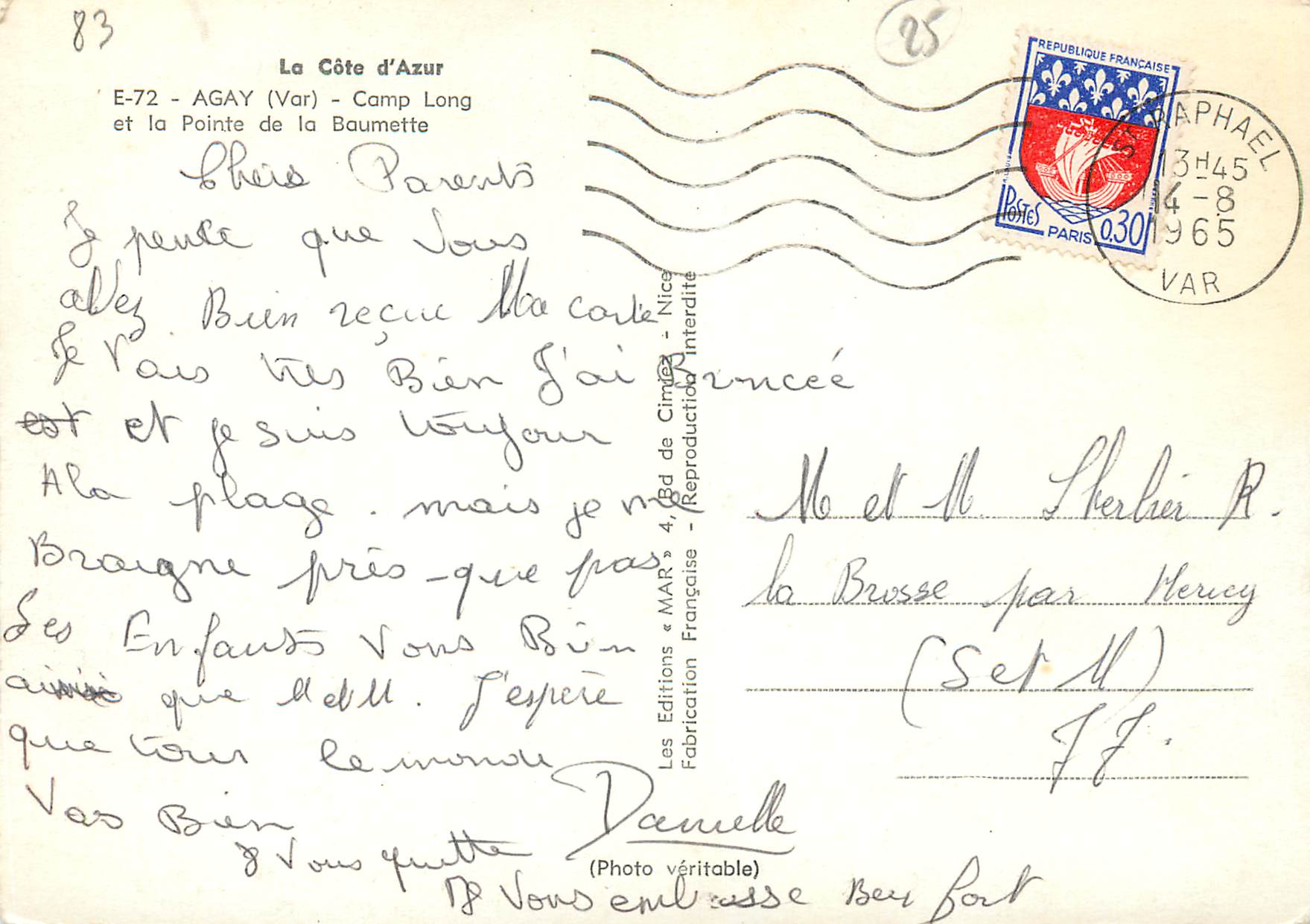 CPM La cote d azur e 72 agay(var) camp long et la pointe de la baumette — Rückseite