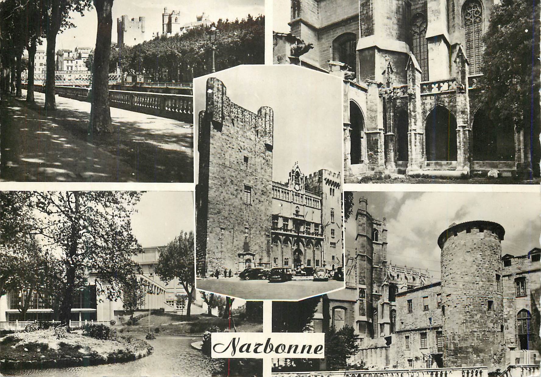 CPM 1620 narbonne cours mirabeau cloitre de la cathedrale st just l hotel de ville jardin du palais du travail
