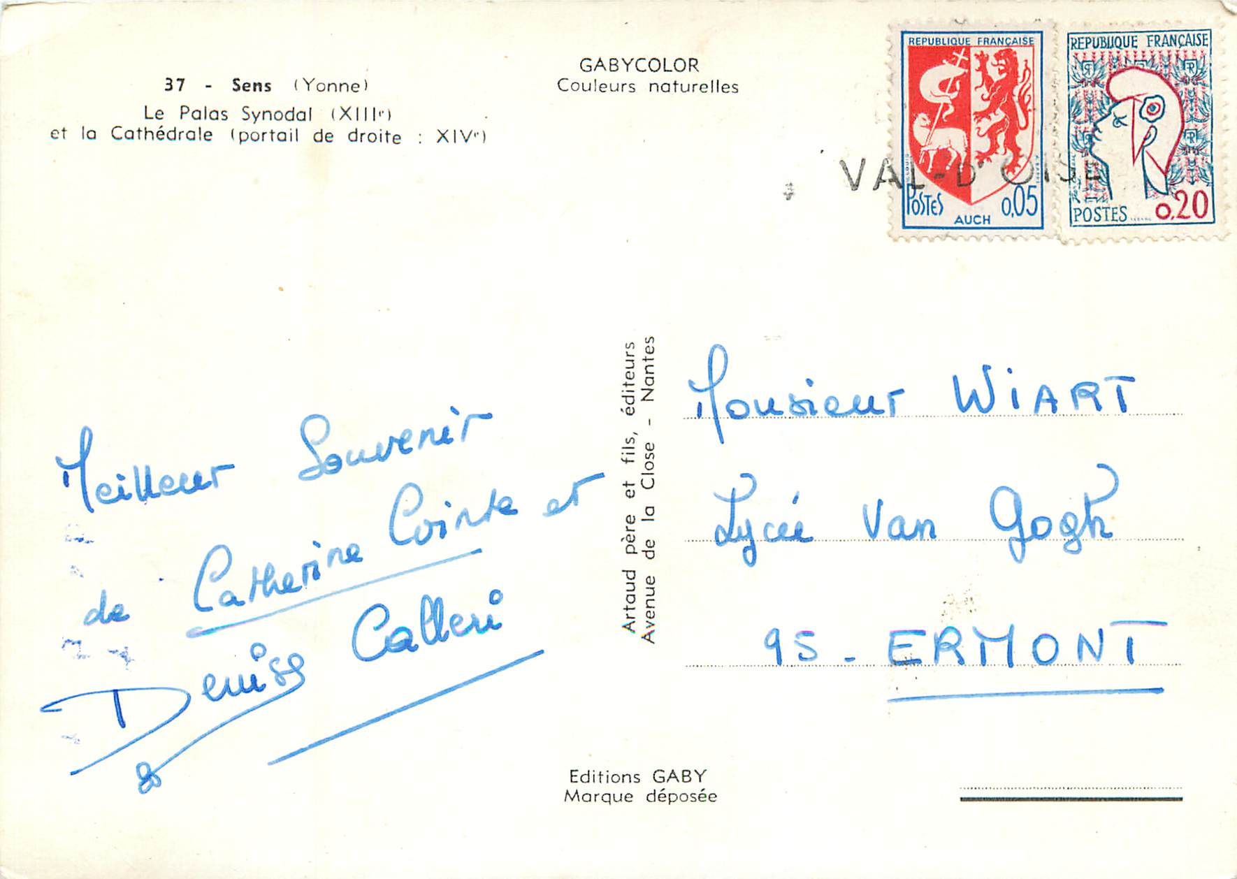 CPM 37 sens (yvonne) le palais synodal (xiii) et la cathedrale (portail de droite xiv) — Rückseite