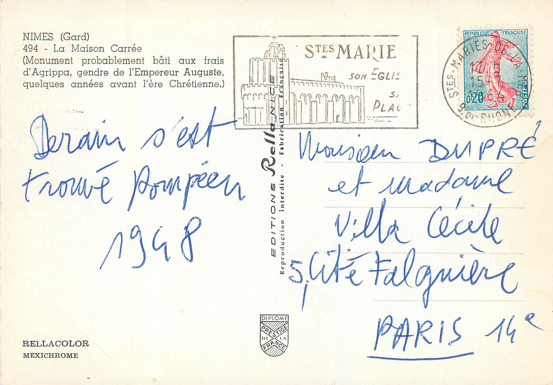Nîmes - La Maison Carrée — éditeur Rella, série Mexichrome — Verso