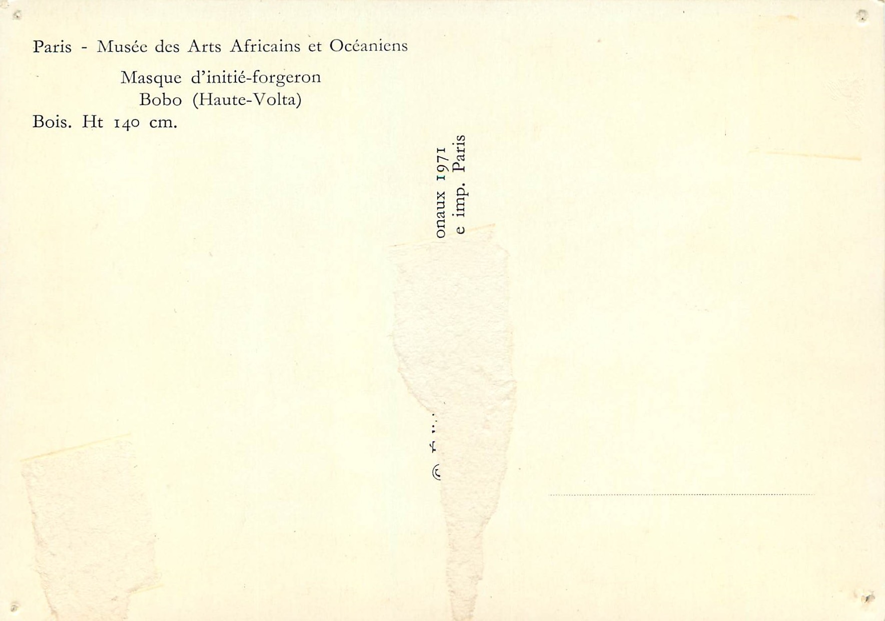 Masque d'initié-forgeron — Bobo (Haute-Volta) — Musée des Arts Africains et Océaniens, Paris — Verso