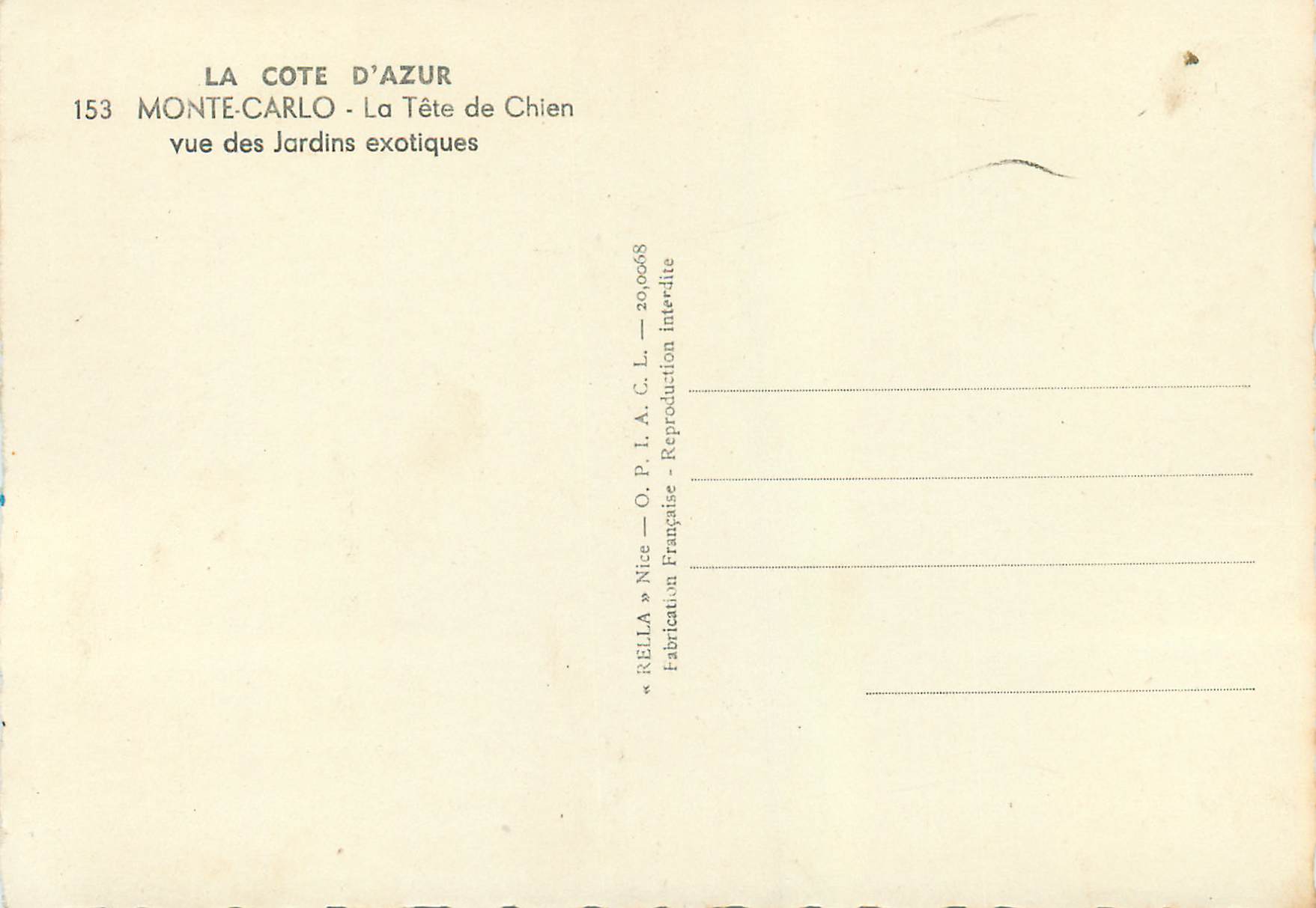 CPM La cote d azur 153 monte carlo la tete  de chien vue des jardins exotiques — Verso