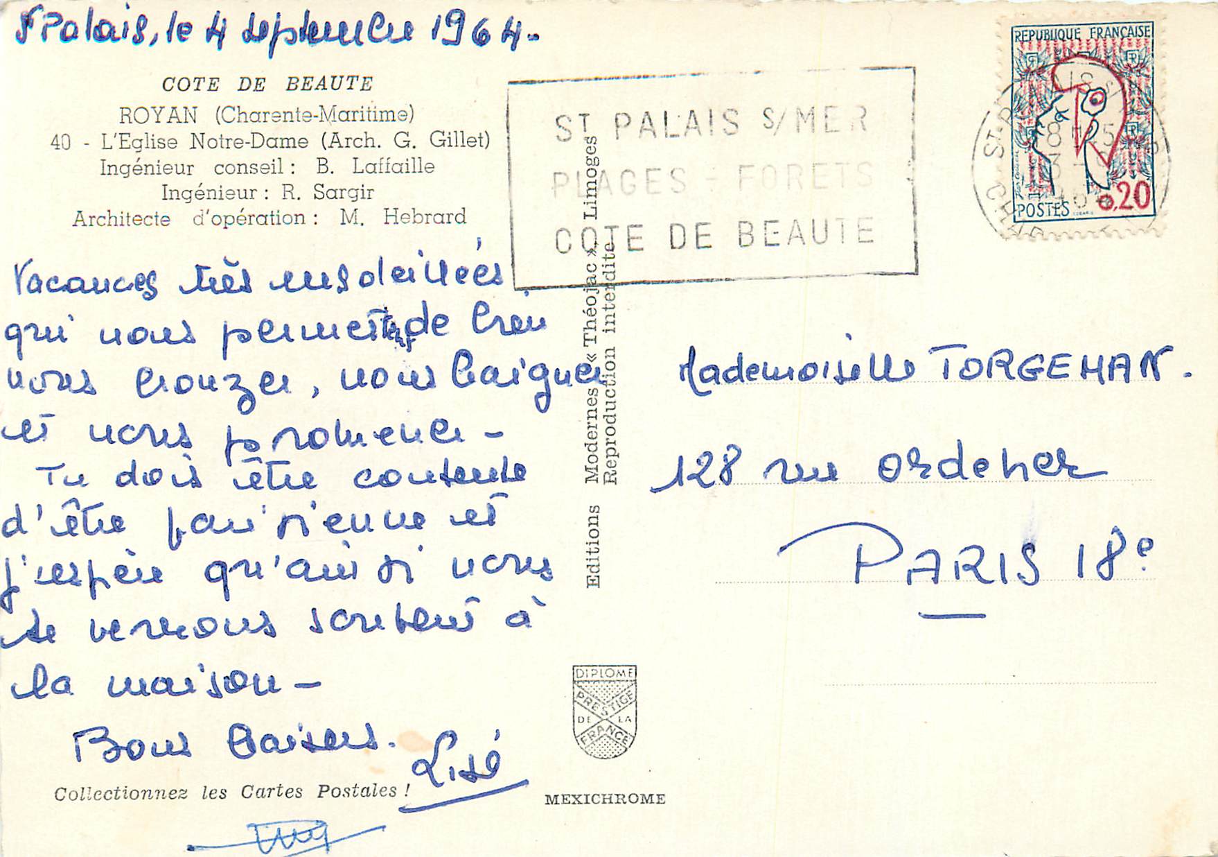 CPM Cote de beaute royan (charente maritime) L'eglise Notre Dame ingenieur conseil Laffaille — Back