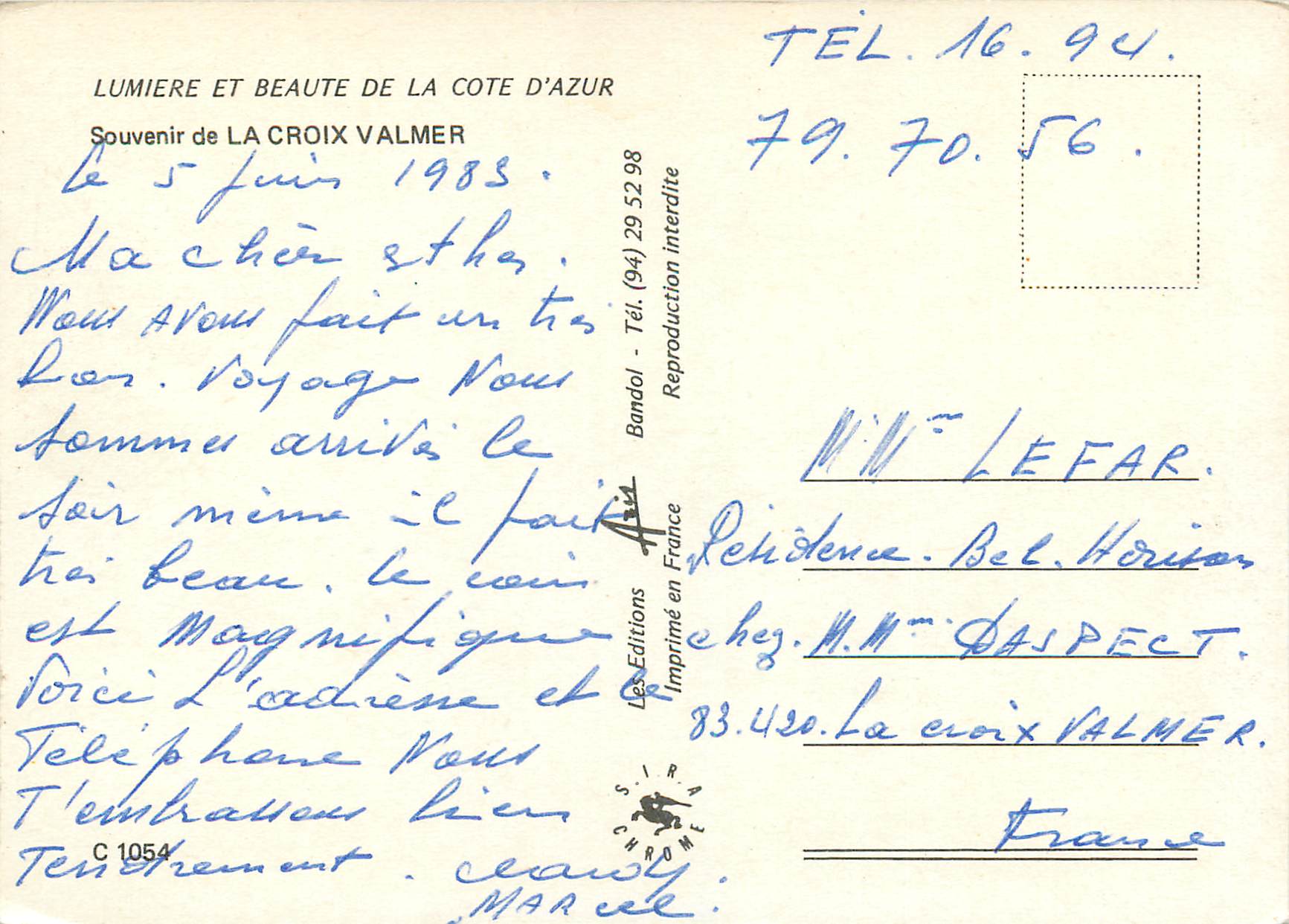 CPM Lumiere et beaute de la cote d azur souvenir de la croix valmer — Verso