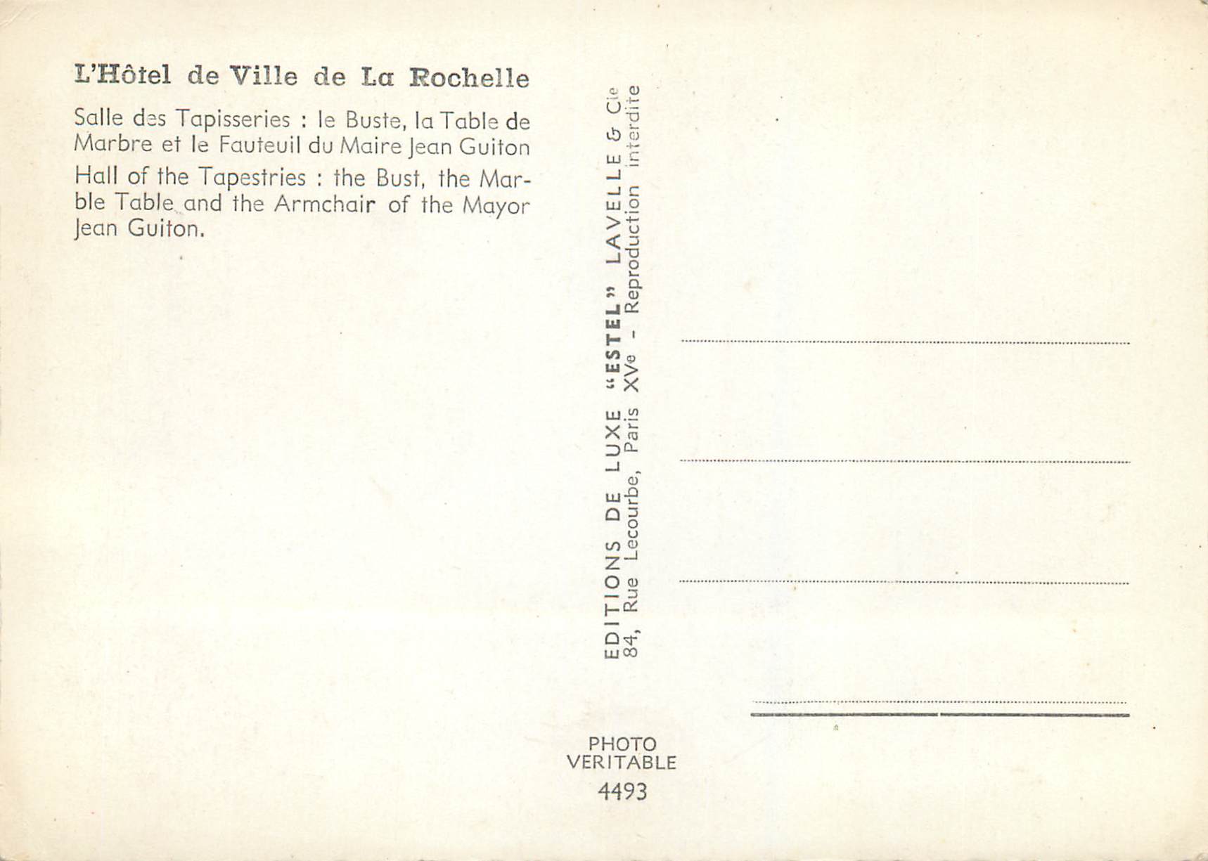 CPM L hotel de ville de la rochelle — Verso