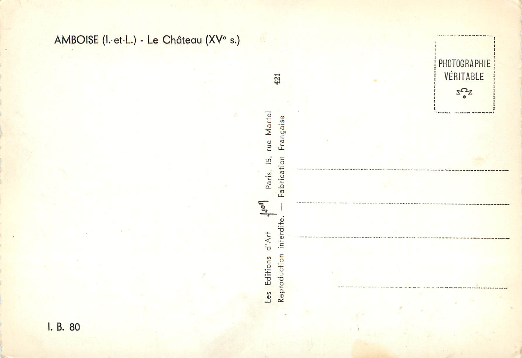 CPM Amboise (i et l) le chateau (xv s) — Rückseite