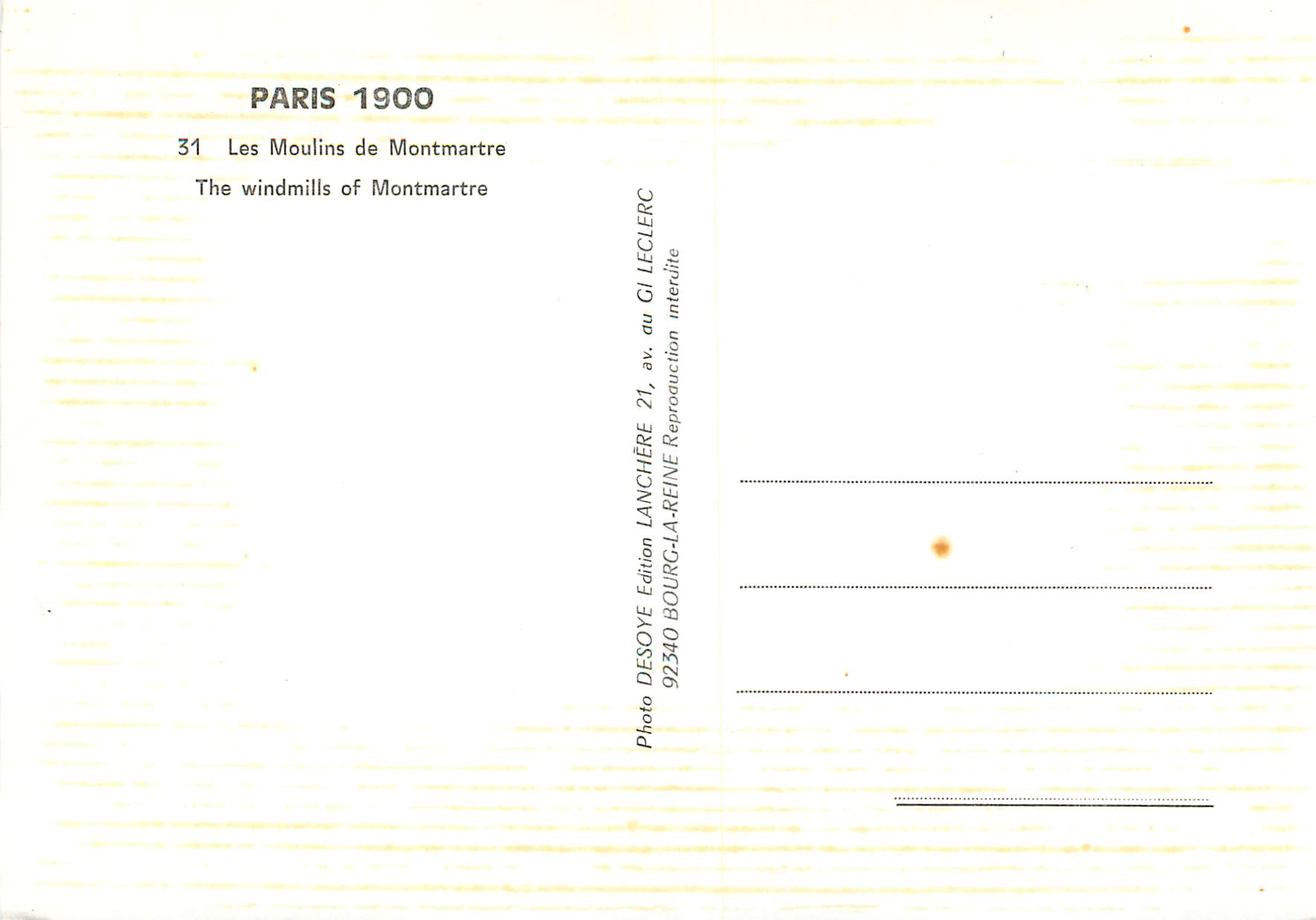 CPM Paris 1900 31 les moulins de montmarthre — Rückseite