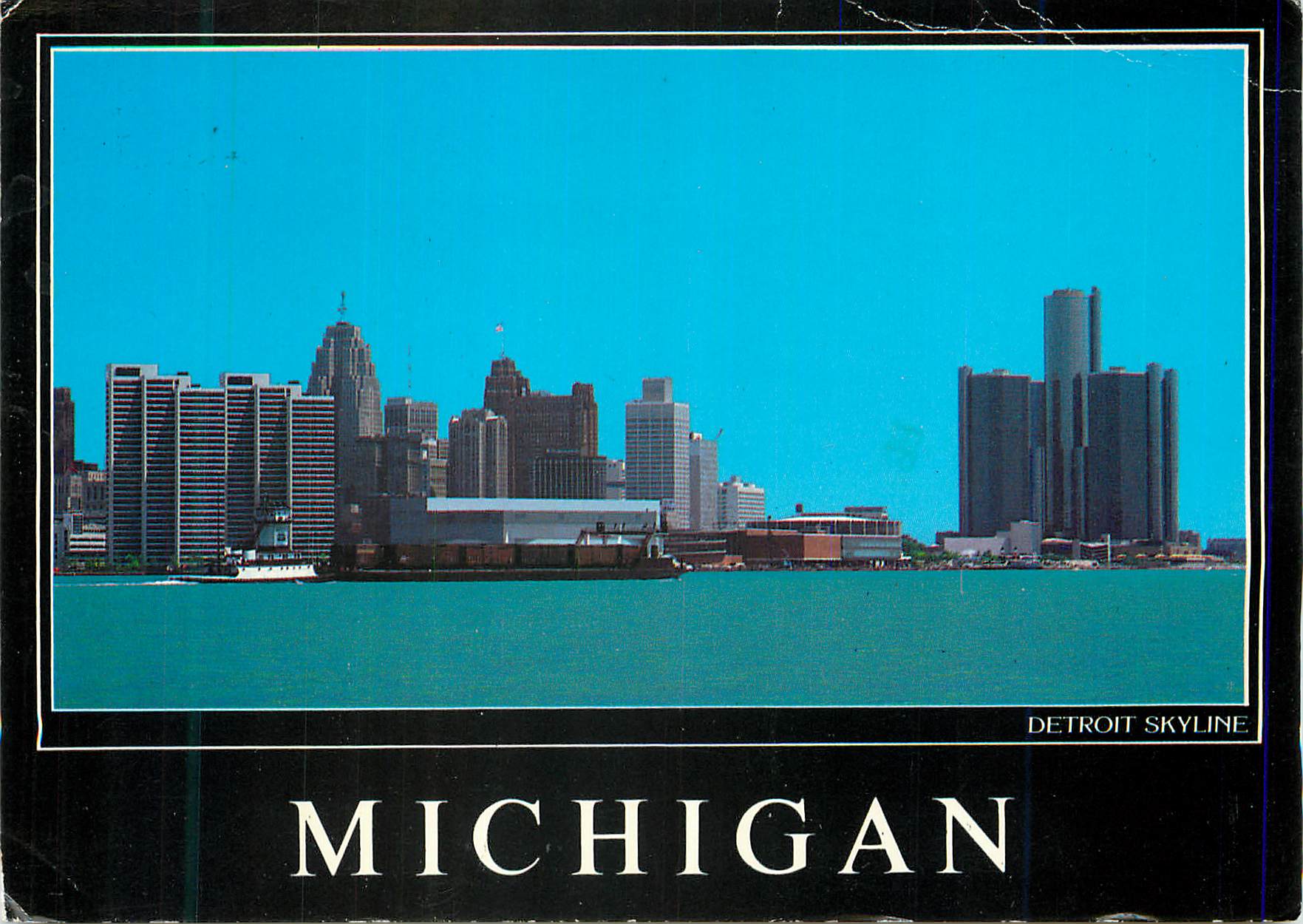 CPM Detroit michigan the detroit skyline along the detroit river