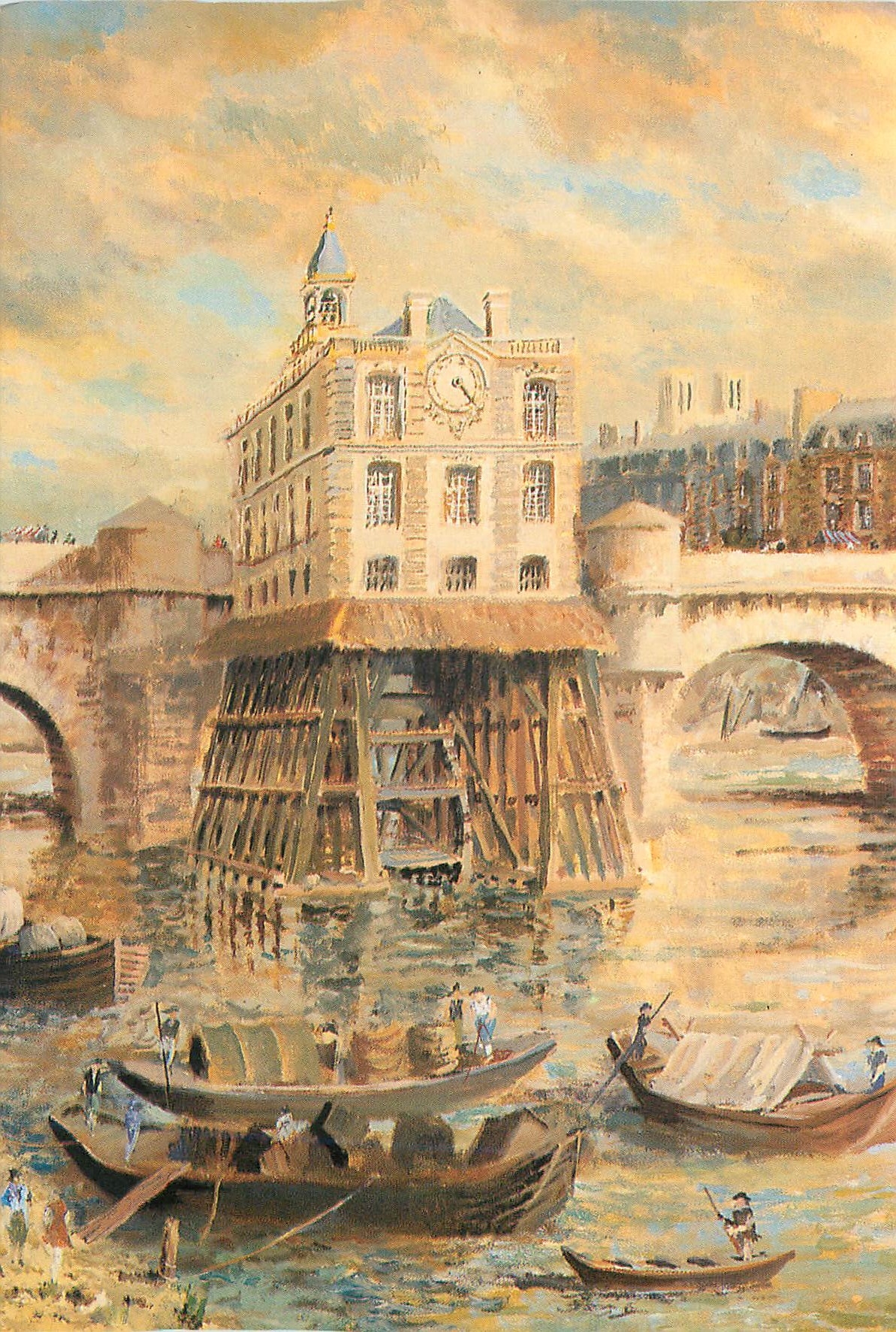 CPM Tableau j c berquier (1989) evocation contemporaine du chateau de la samaritaine sur la 2e arche aval du pont neuf