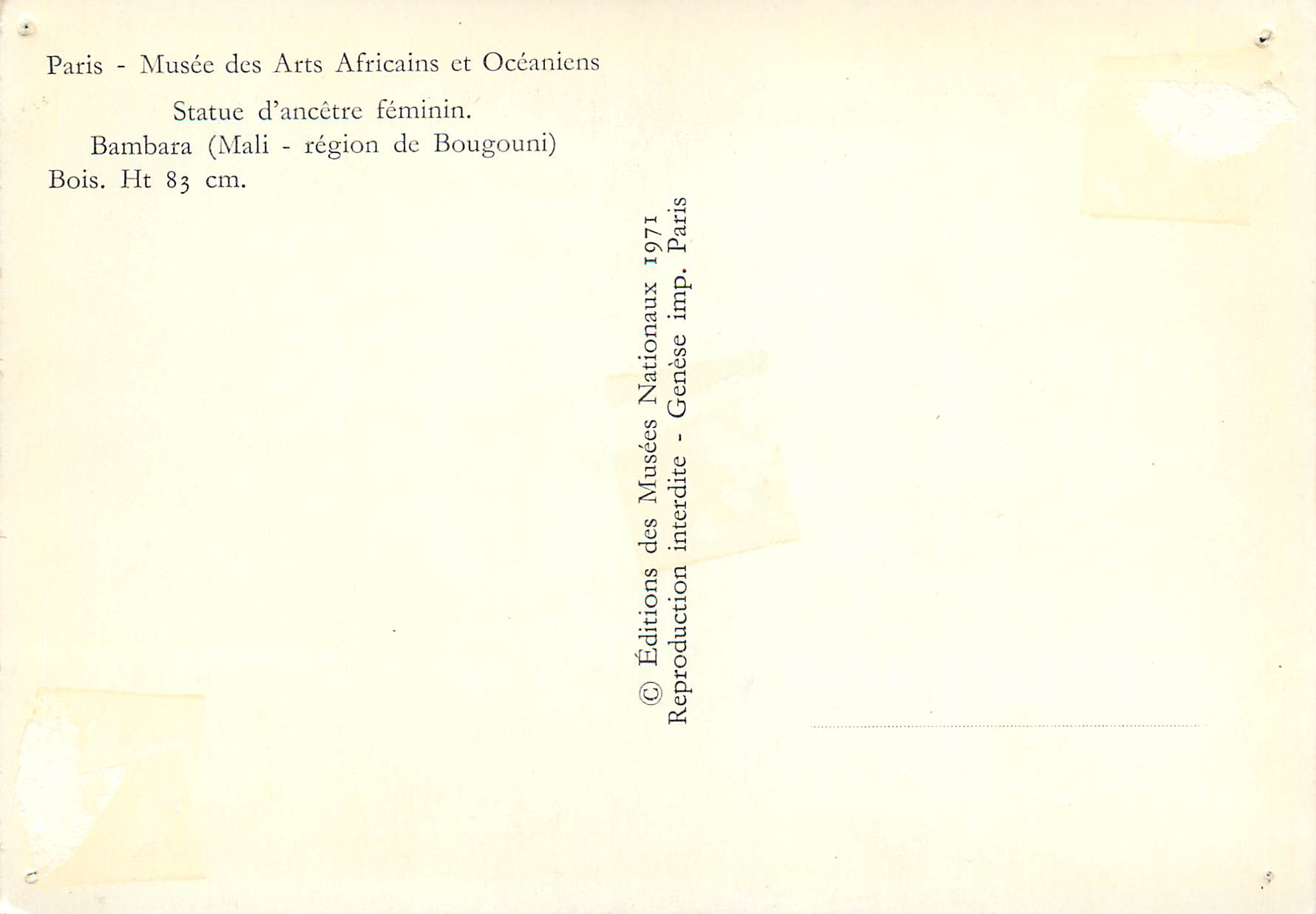 CPM Paris musee des arts africains et oceaniens statue d ancetre feminin Bambara Region de Bougouni Mali — Back