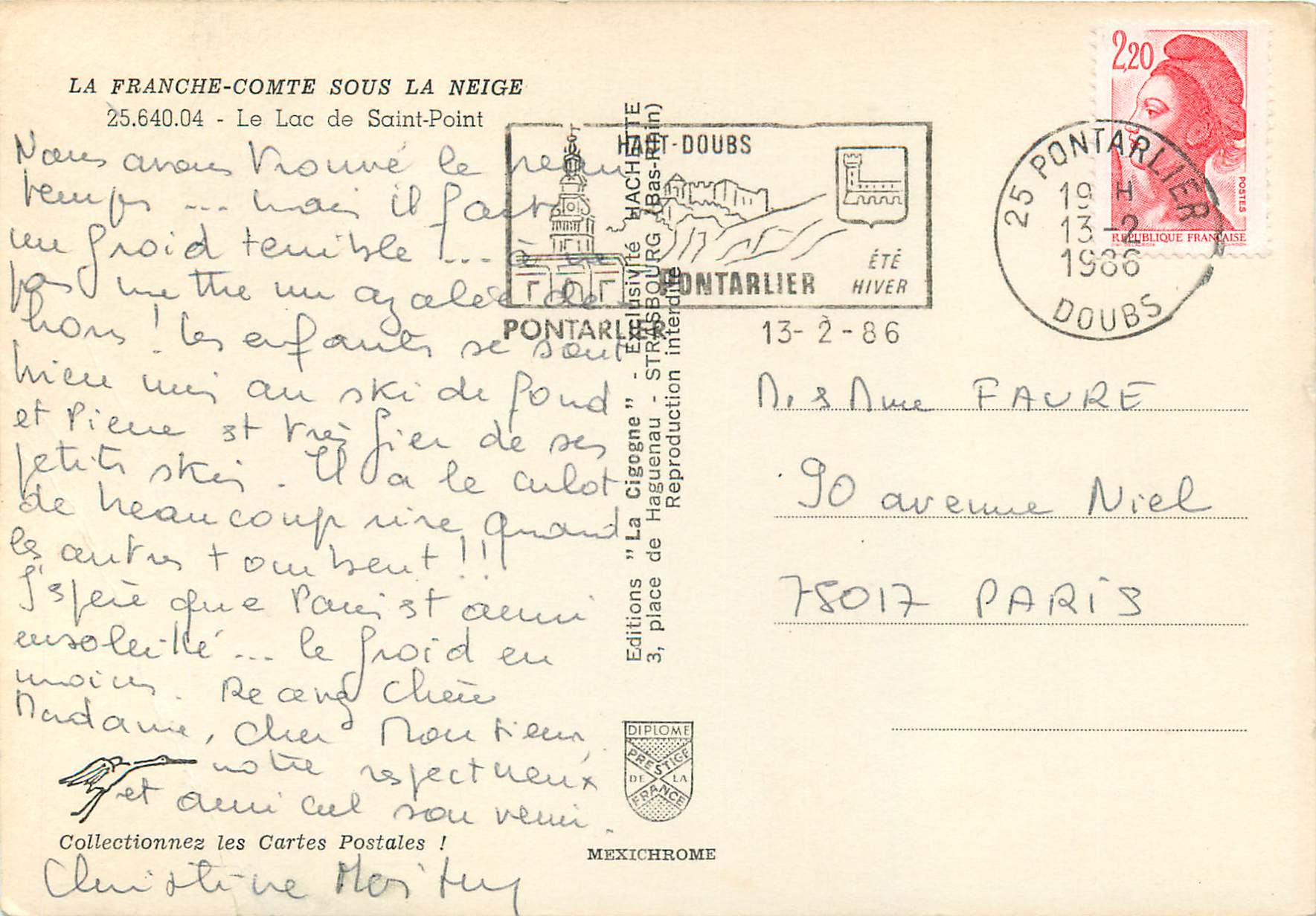 CPM La franche comte sous la neige 2564004 le lac de saint point — Rückseite