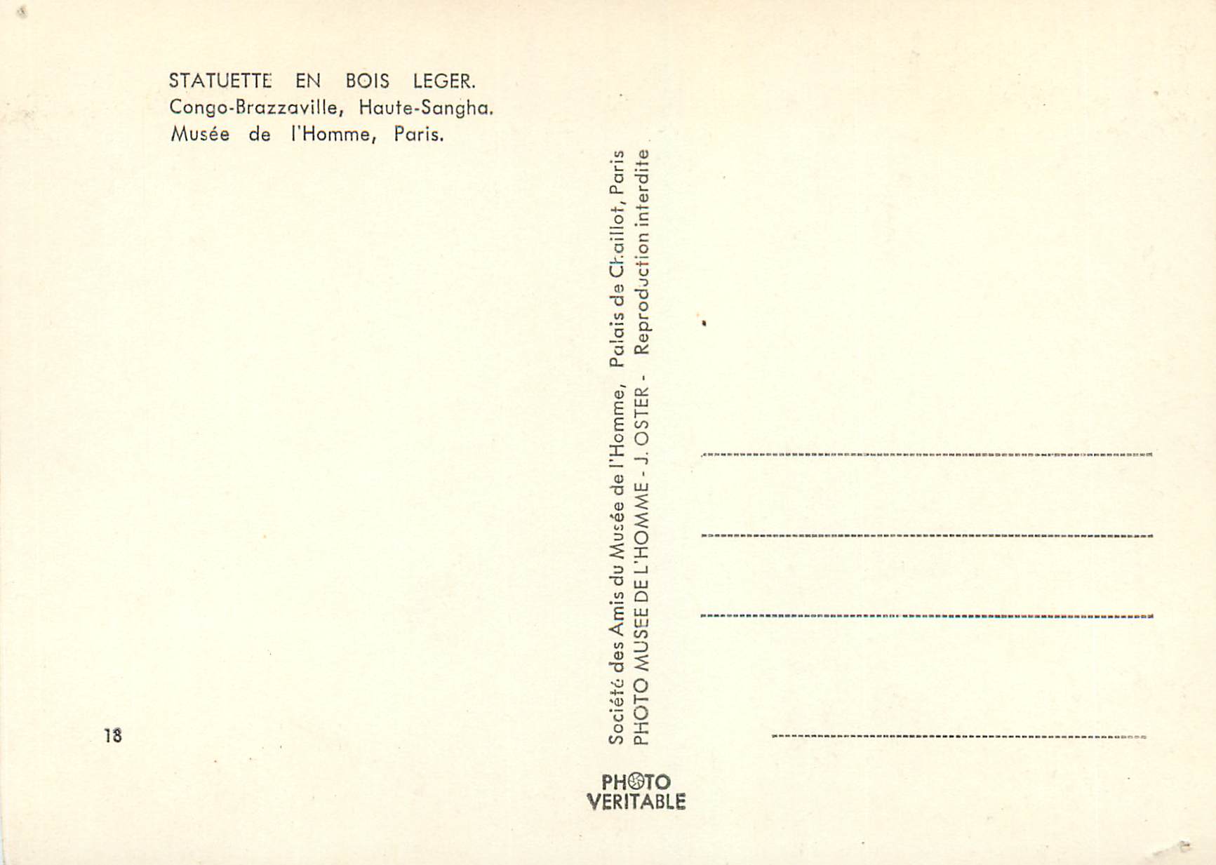 CPM Statuette en bois leger congo brazzaville haute sangha musee de l homme paris — Rückseite