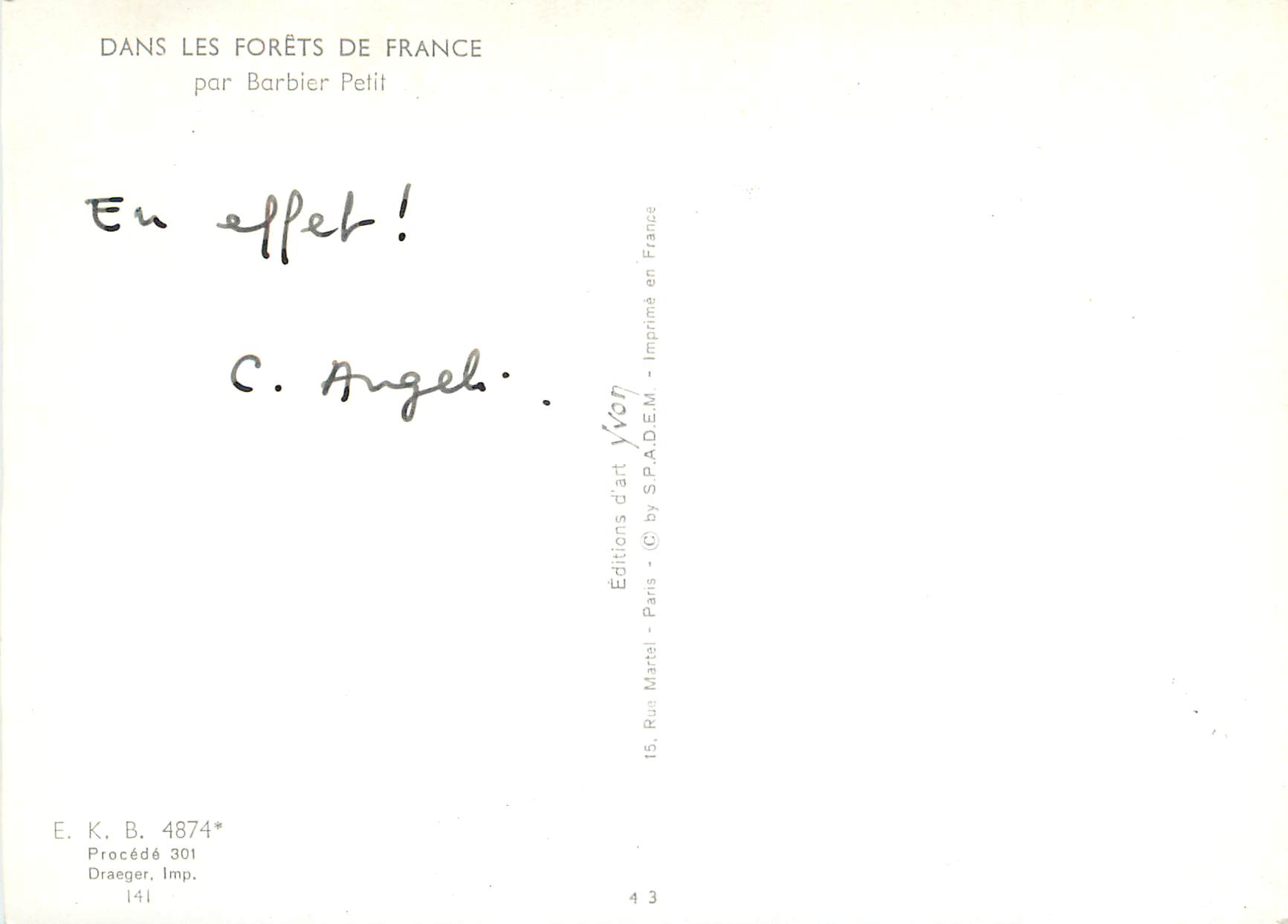CPM Dans la foret de france par barbier petit — Rückseite