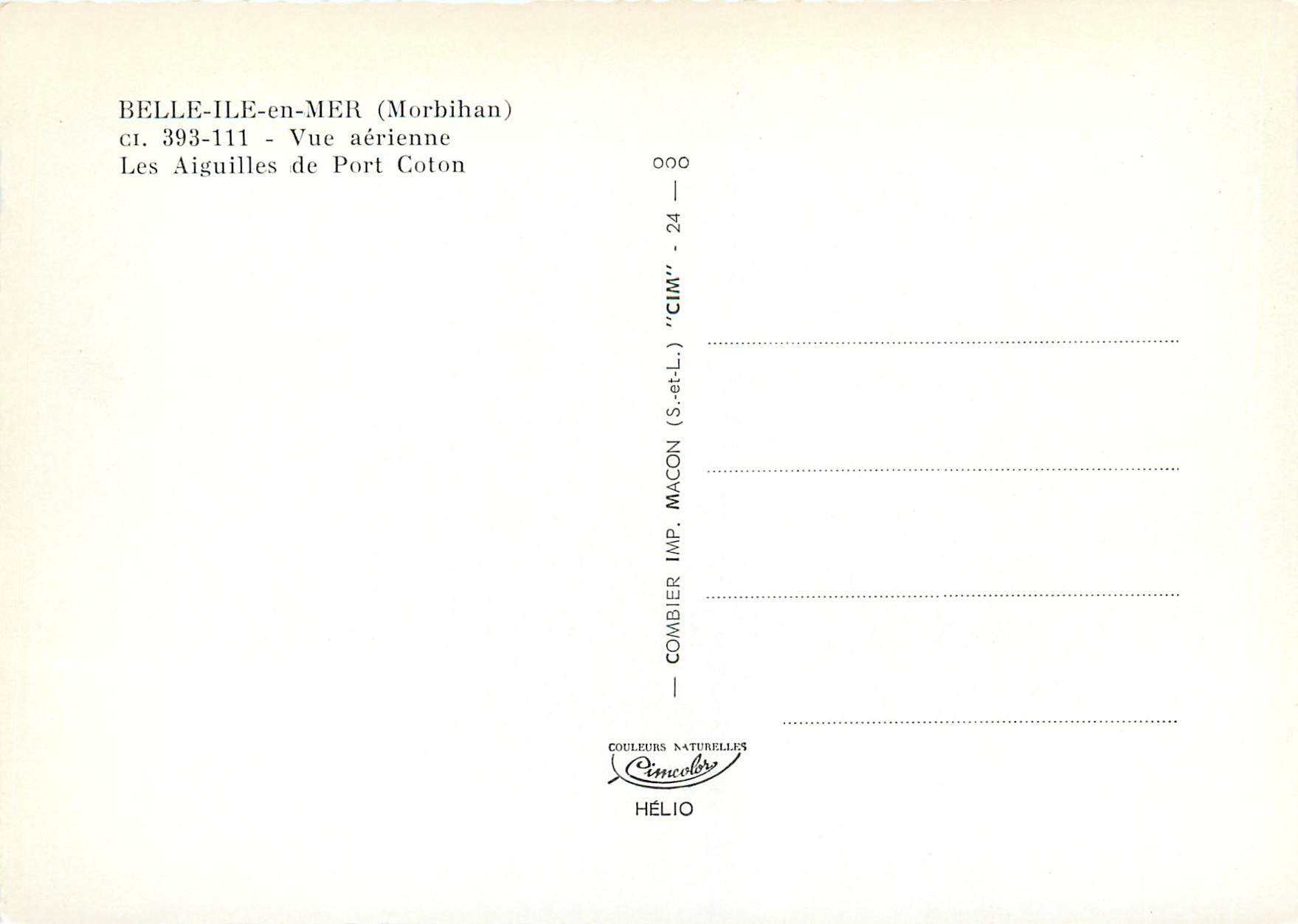 Belle-Île-en-Mer (Morbihan) — Les Aiguilles de Port-Coton — CIM — Rückseite