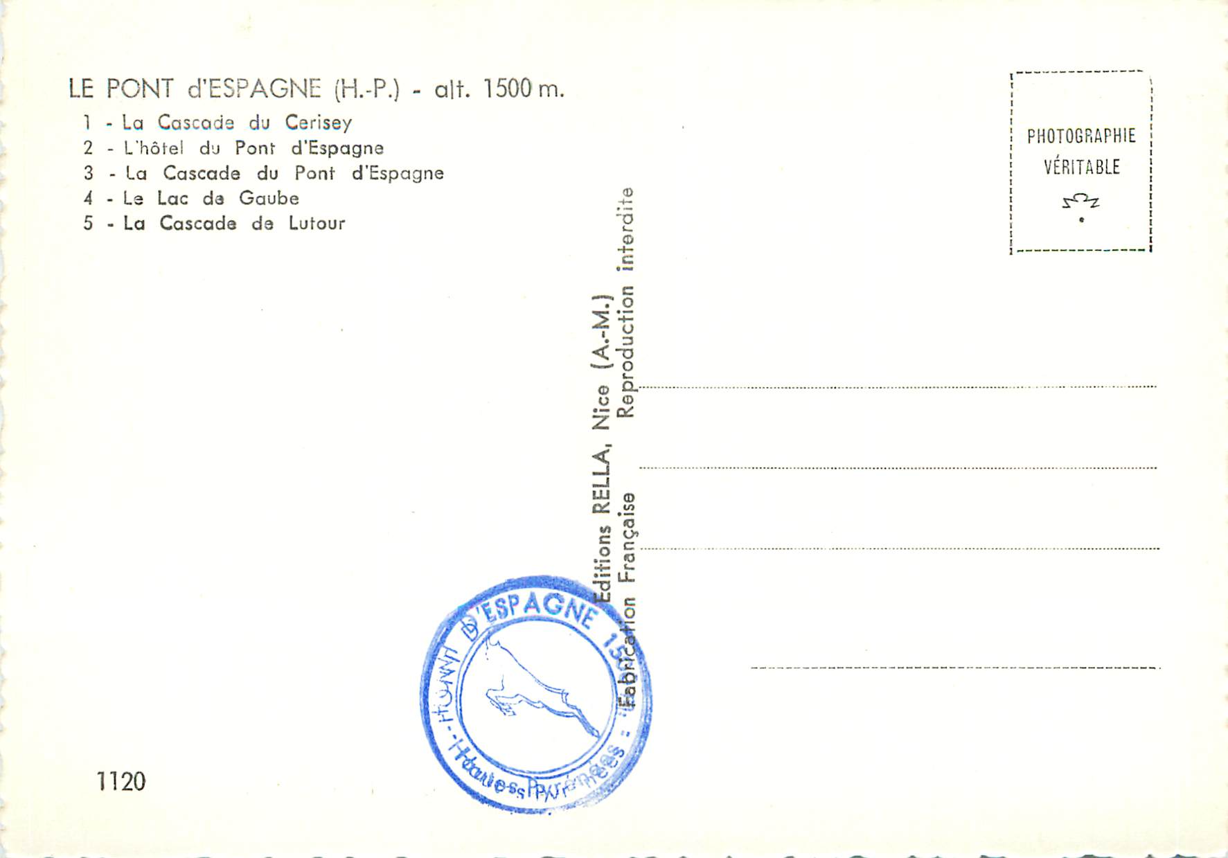 CPM Le pont d espagne (h p) alt 1500 m — Back