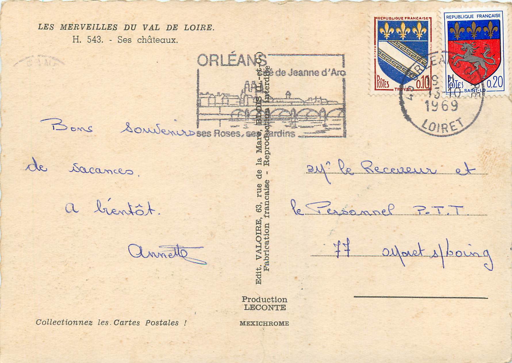 CPM Les merveilles du val de loire h 543 ses chateaux Blois Chenonceaux Amboise Cheverny Chaumont Chambord Chinon Gien M — Rückseite
