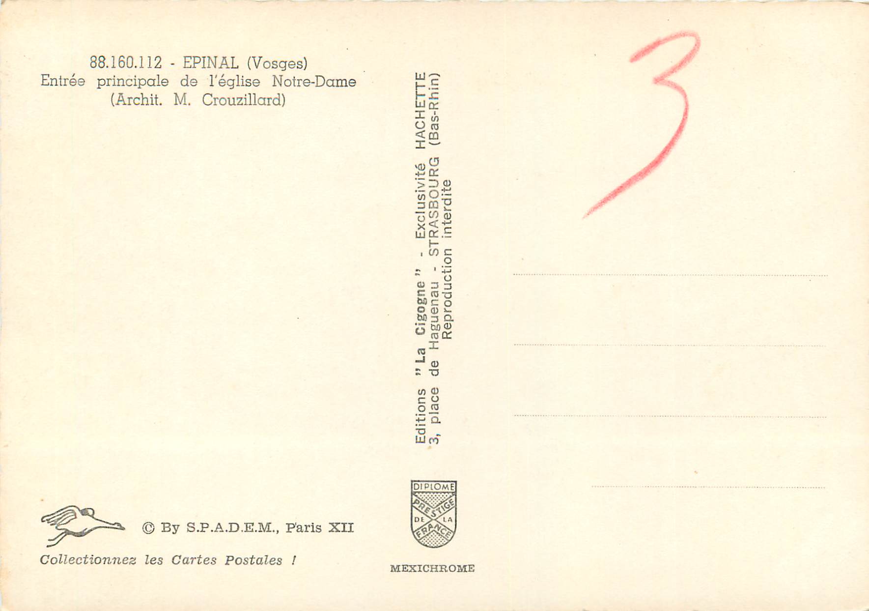CPM 88160112 epinal (vosges) entree principale de l eglise notre dame — Rückseite