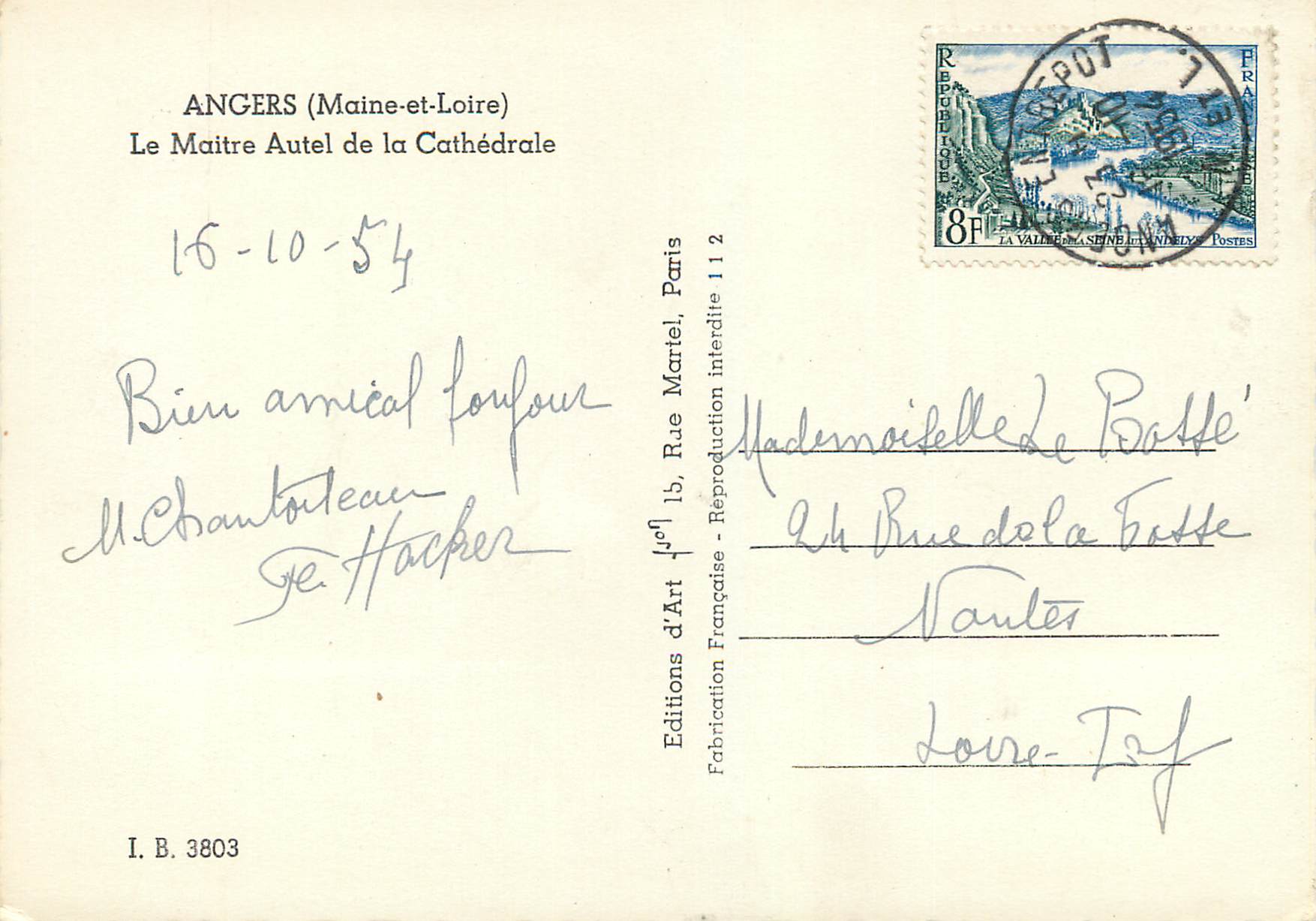 CPM Angers(maine et loire) le maitre autel de la cathedrale — Rückseite