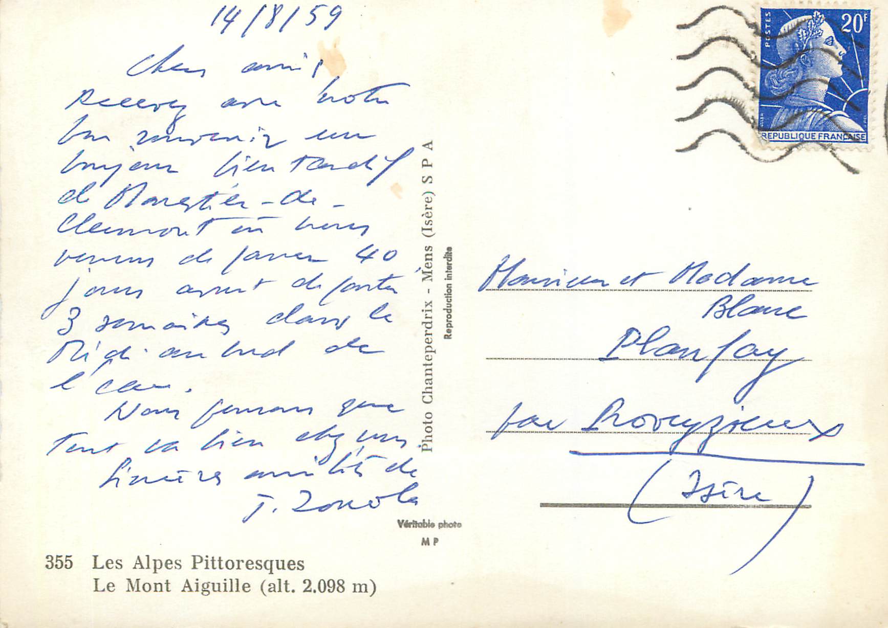 CPM 355 les alpes pittoresques le mont aiguille(alt 2098 m) — Verso