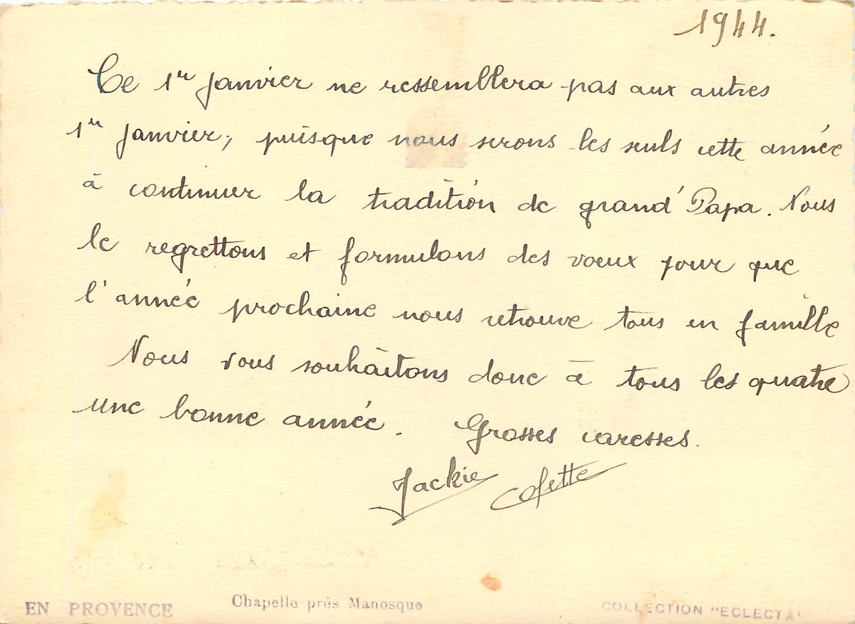 CPM Heureuse annee — Verso