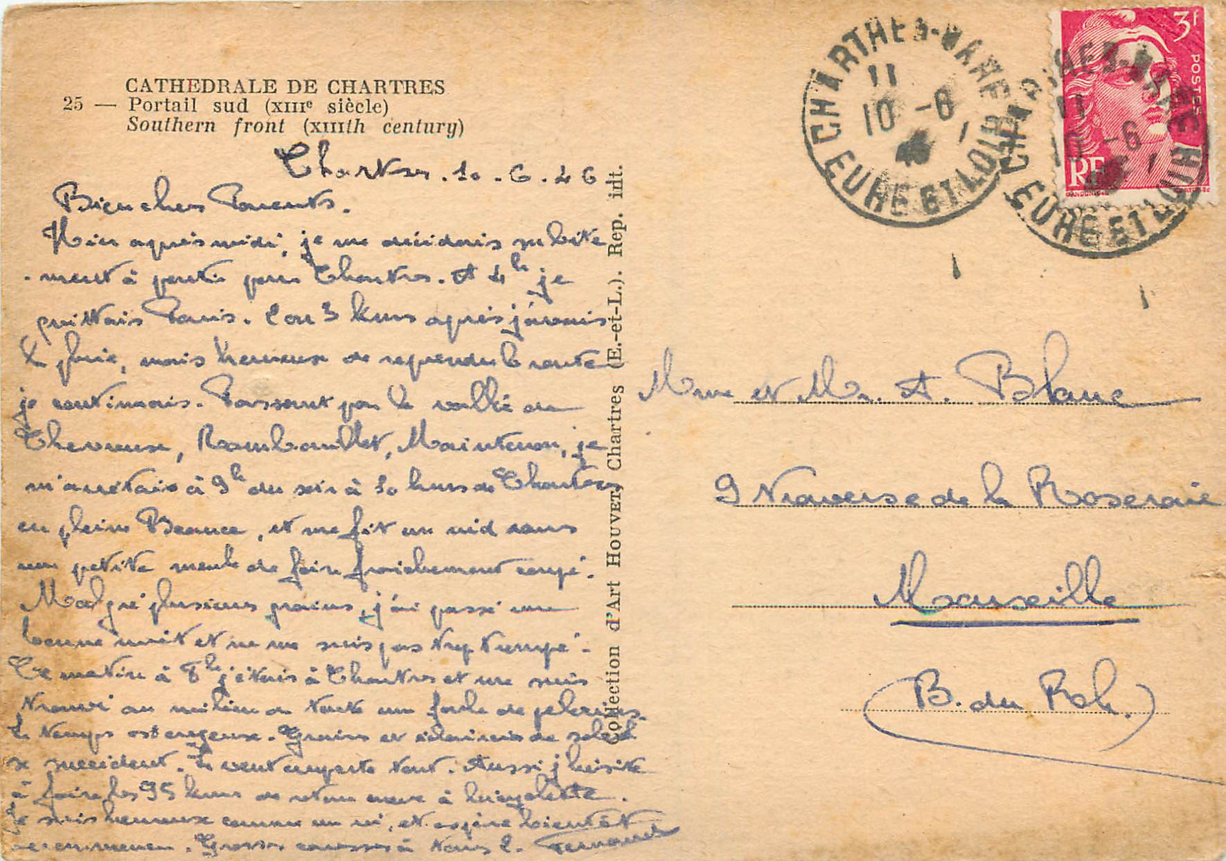 CPM Cathedrale de chartres 25 portail sud(xiii siecle) — Verso