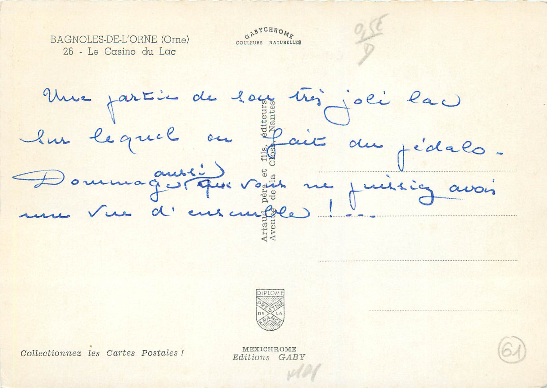 CPM Bagnoles de l orne(orne) 26 le casino du lac — Rückseite